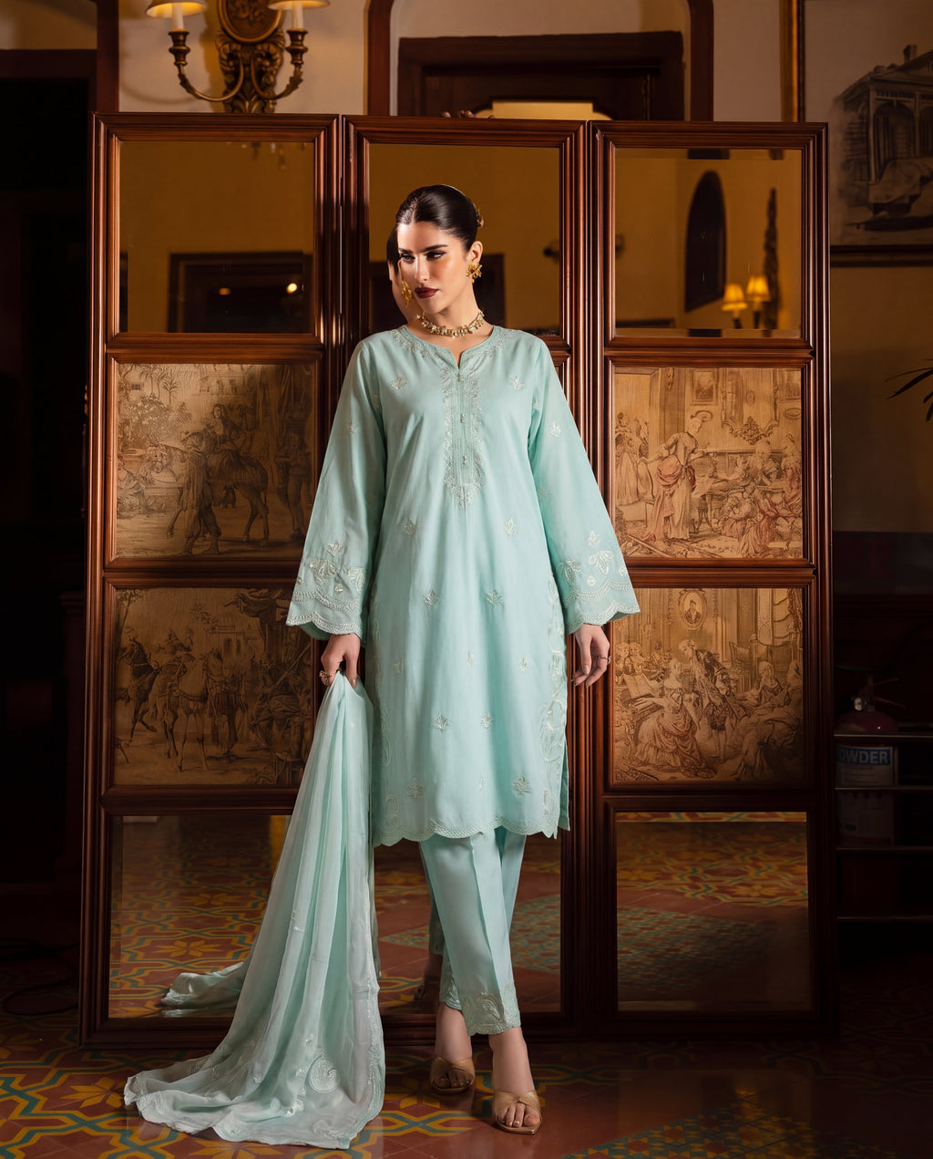 Freedom Cyan Premium Fabric Pakistani Summer Dresses - Sahiba-clothing - 1