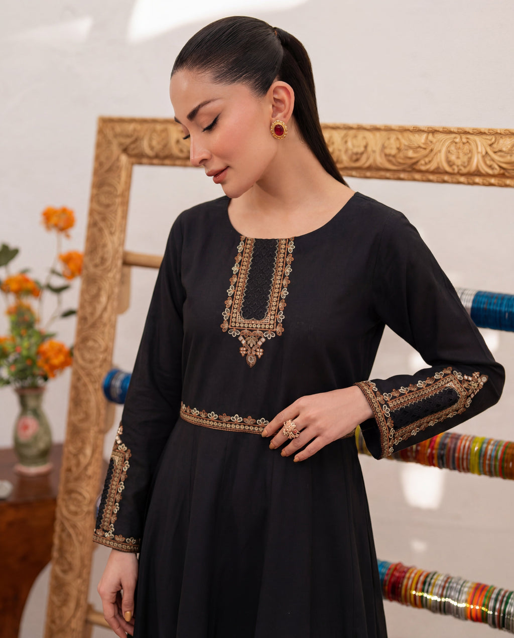 Gazing Black Premium Fabric Pakistani Summer Dresses - Sahiba-clothing - 2
