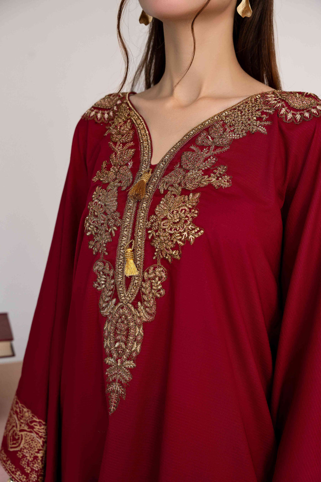 Crescent Maroon Premium Fabric Pakistani Summer Dresses - Sahiba-clothing - 3