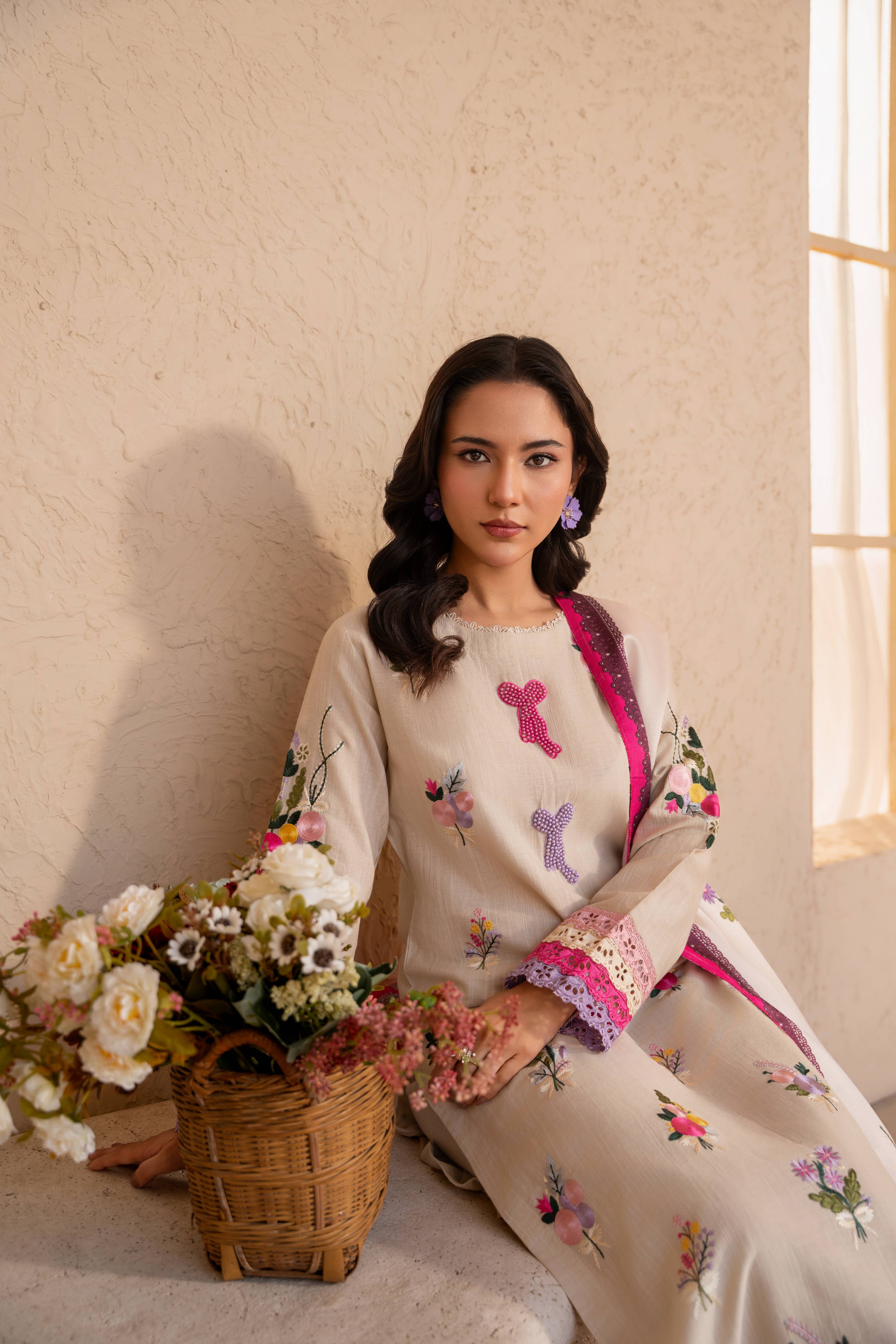 Faiqa - Beige Premium Fabric Pakistani Summer Dresses - Sahiba-clothing - 2