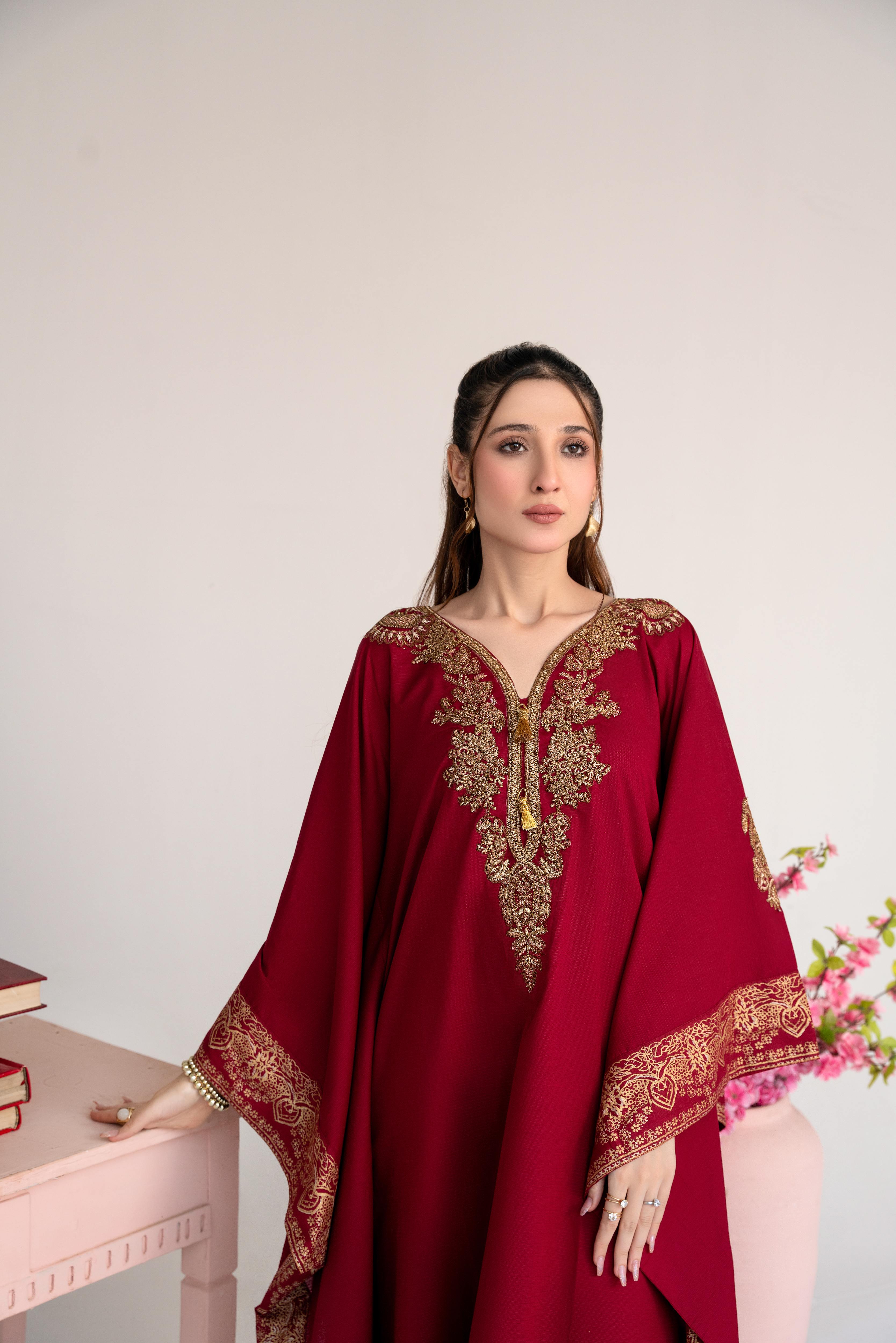 Crescent Maroon Premium Fabric Pakistani Summer Dresses - Sahiba-clothing - 5