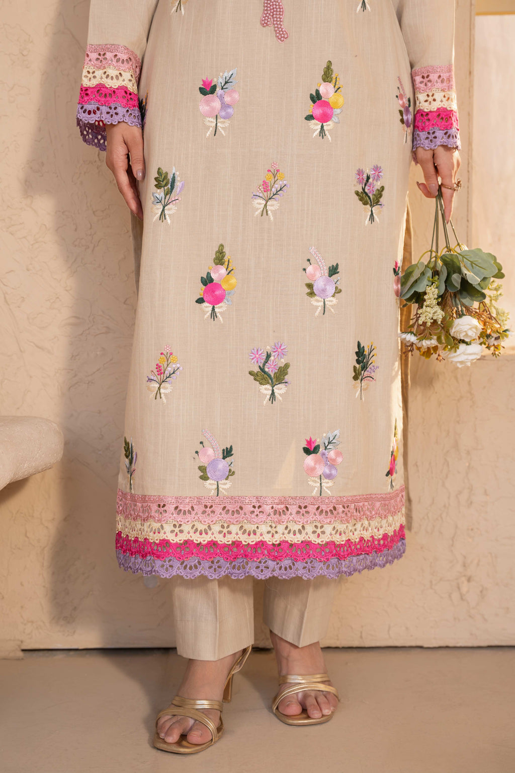 Faiqa - Beige Premium Fabric Pakistani Summer Dresses - Sahiba-clothing - 4