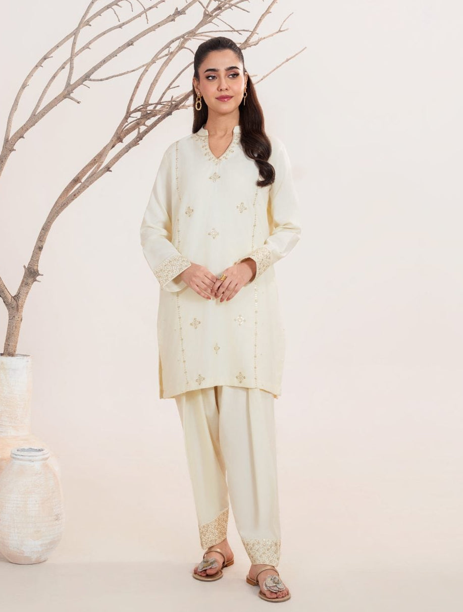 Tarz beige Premium Fabric Pakistani Winter Dresses - Sahiba-clothing - 1