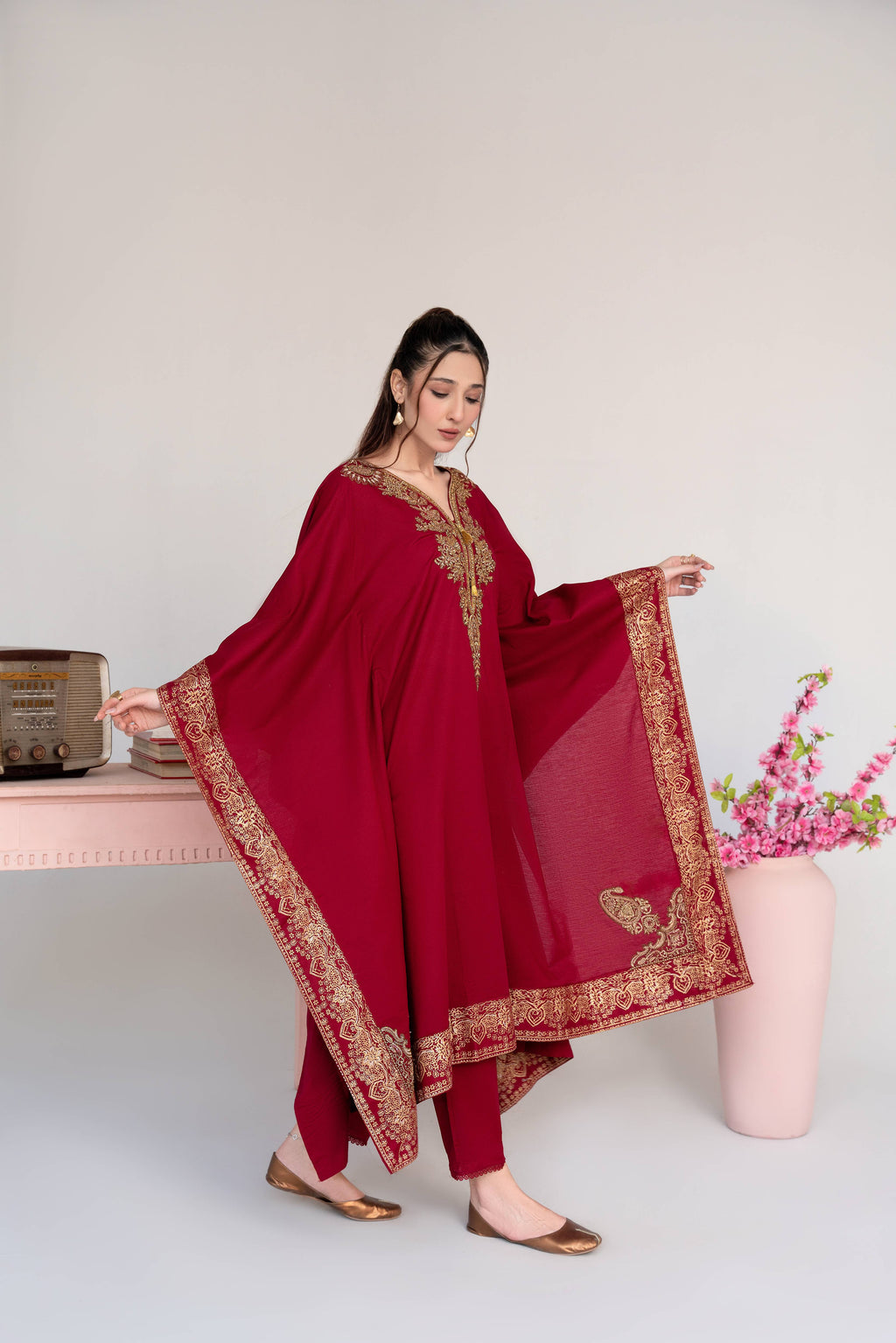Crescent Maroon Premium Fabric Pakistani Summer Dresses - Sahiba-clothing - 7