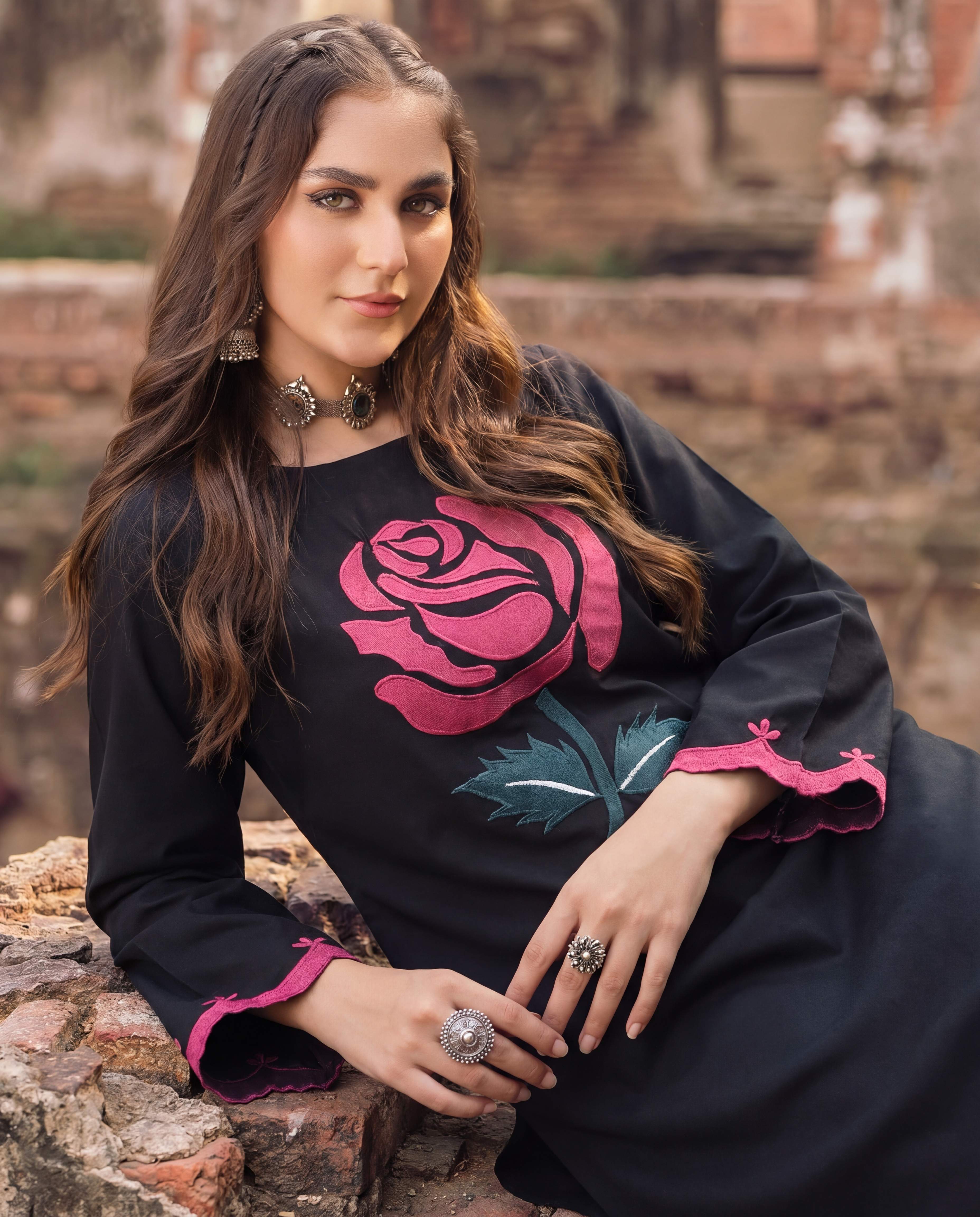Blossom Black Premium Fabric Pakistani Summer Dresses - Sahiba-clothing - 2