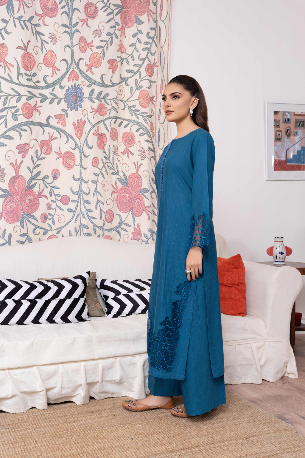 Calico - Blue Cotton Pakistani Summer Dresses - Sahiba-clothing - 7