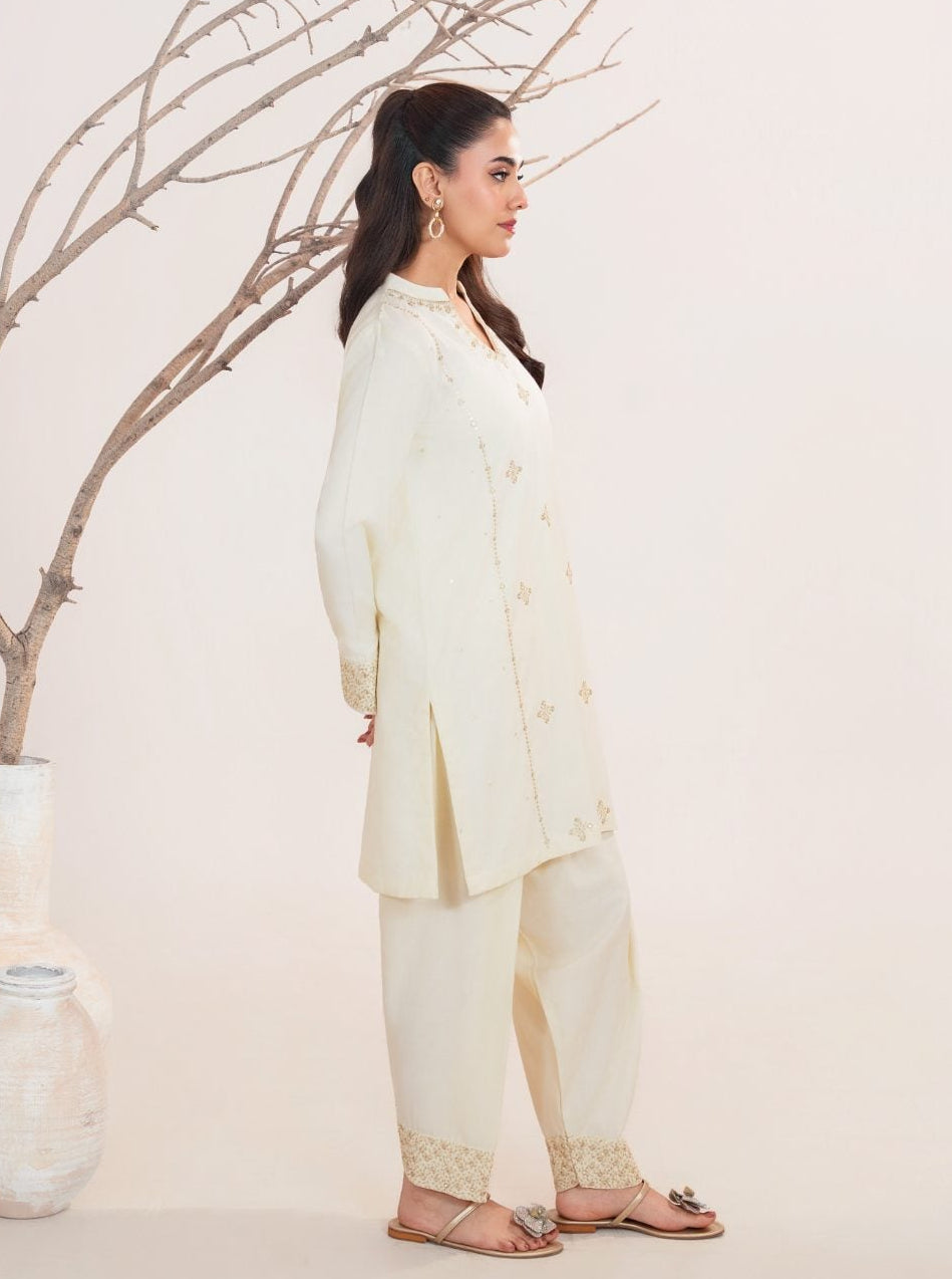 Tarz beige Premium Fabric Pakistani Winter Dresses - Sahiba-clothing - 5
