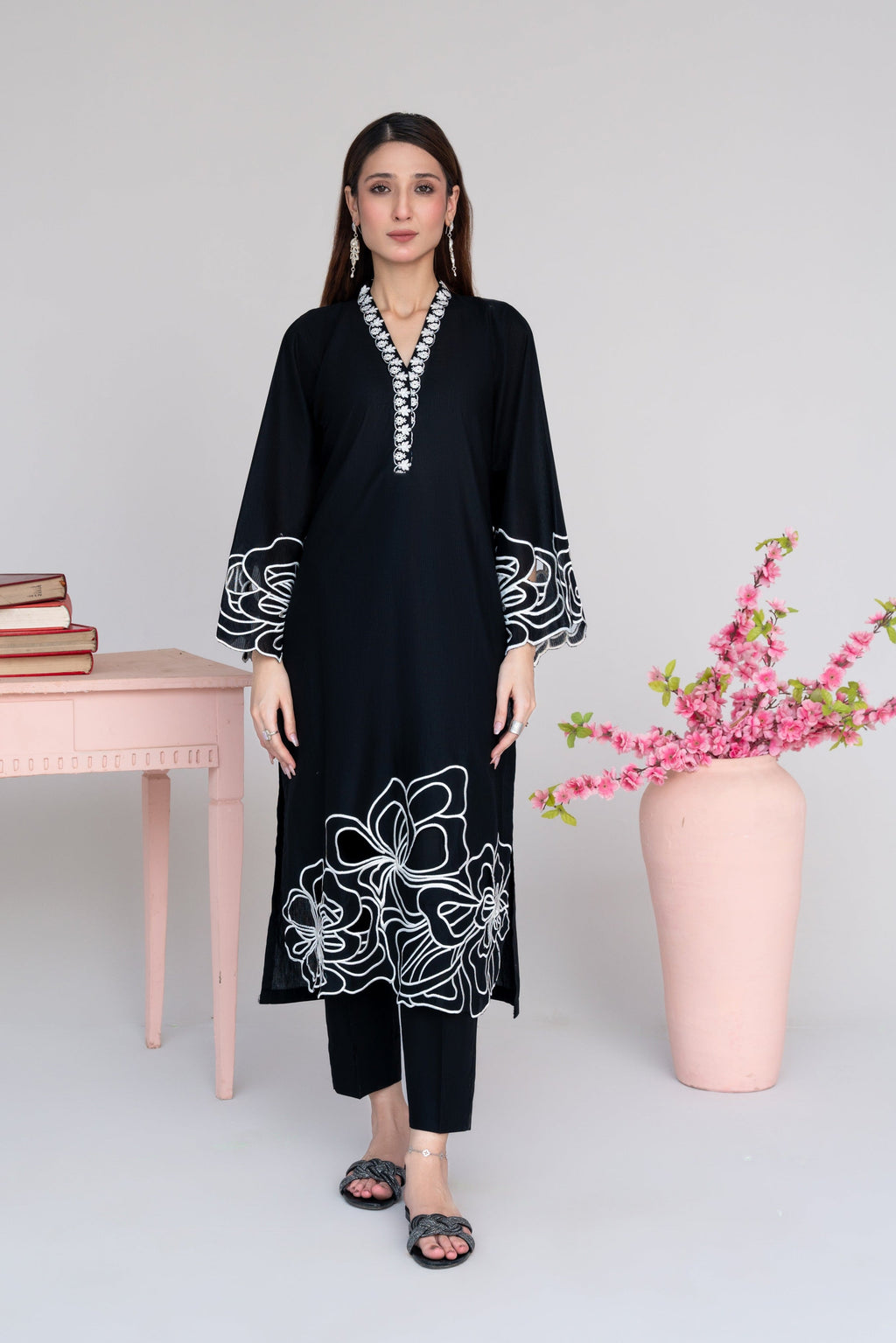 Sombrero (Black) Premium Fabric Pakistani Summer Dresses - Sahiba-clothing - 1