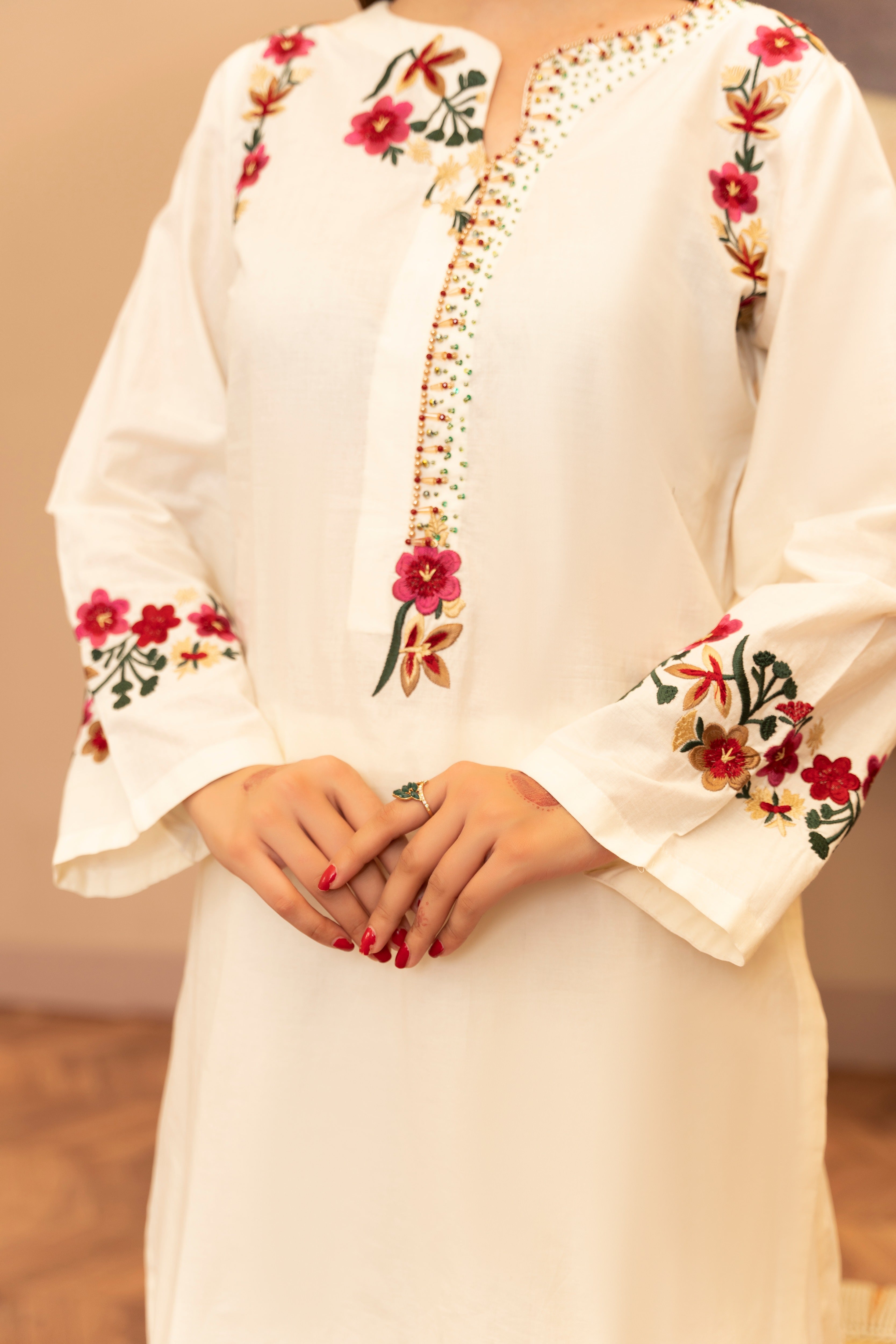 Kriti - White Premium Fabric Pakistani Summer Dresses - Sahiba-clothing - 6