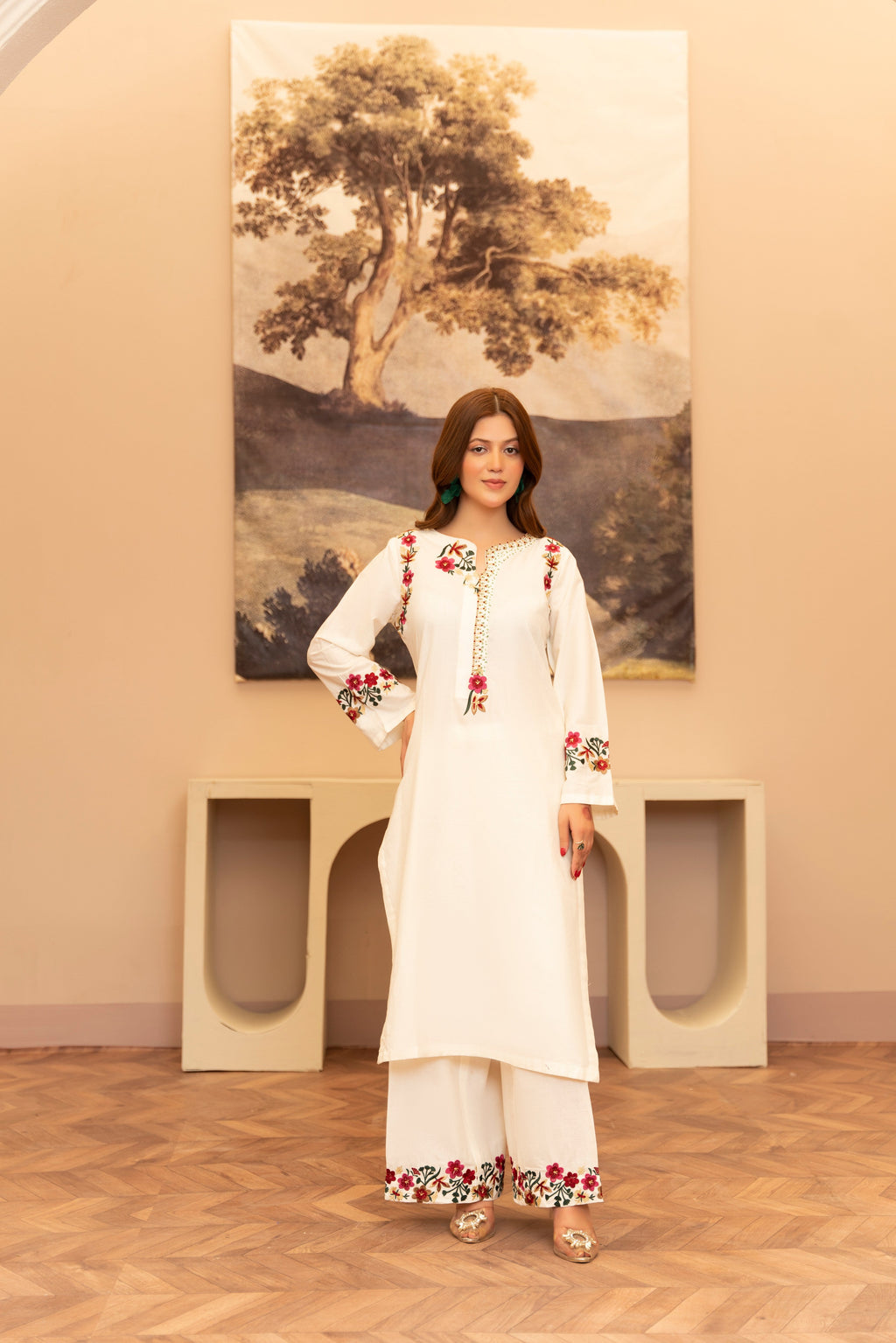 Kriti - White Premium Fabric Pakistani Summer Dresses - Sahiba-clothing - 5