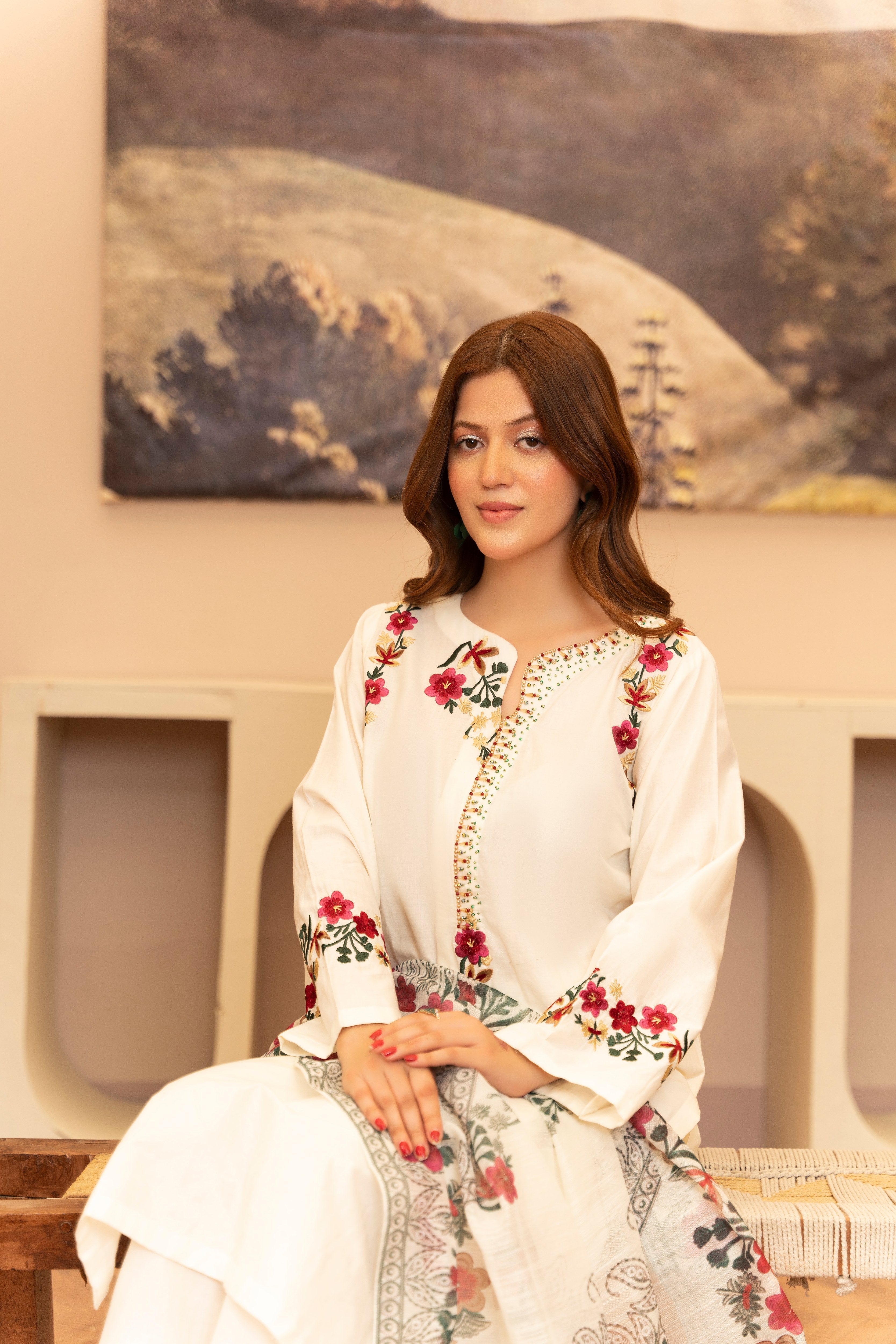 Kriti - White Premium Fabric Pakistani Summer Dresses - Sahiba-clothing - 2