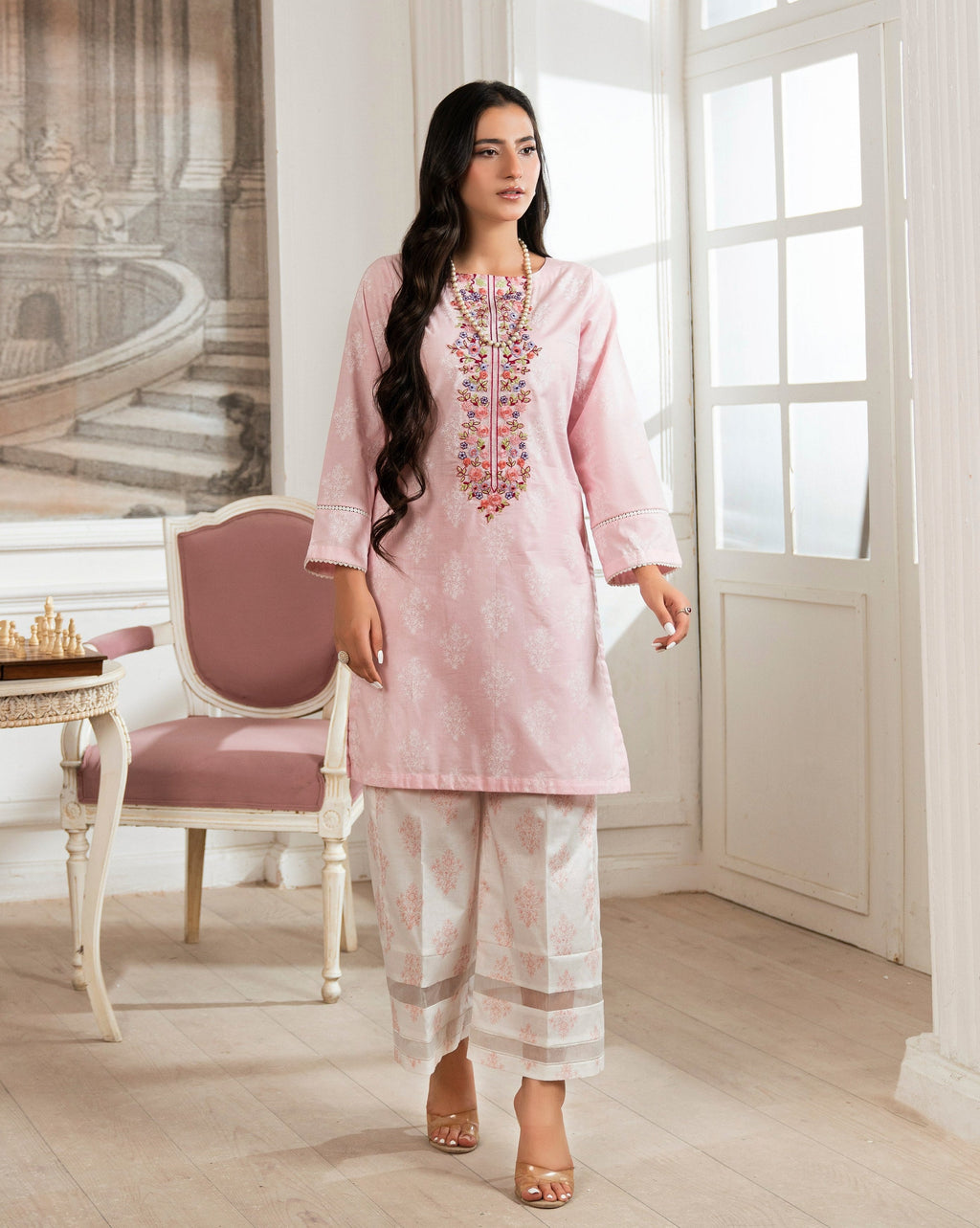 Baikal Pink Premium Fabric Pakistani Summer Dresses - Sahiba-clothing - 1