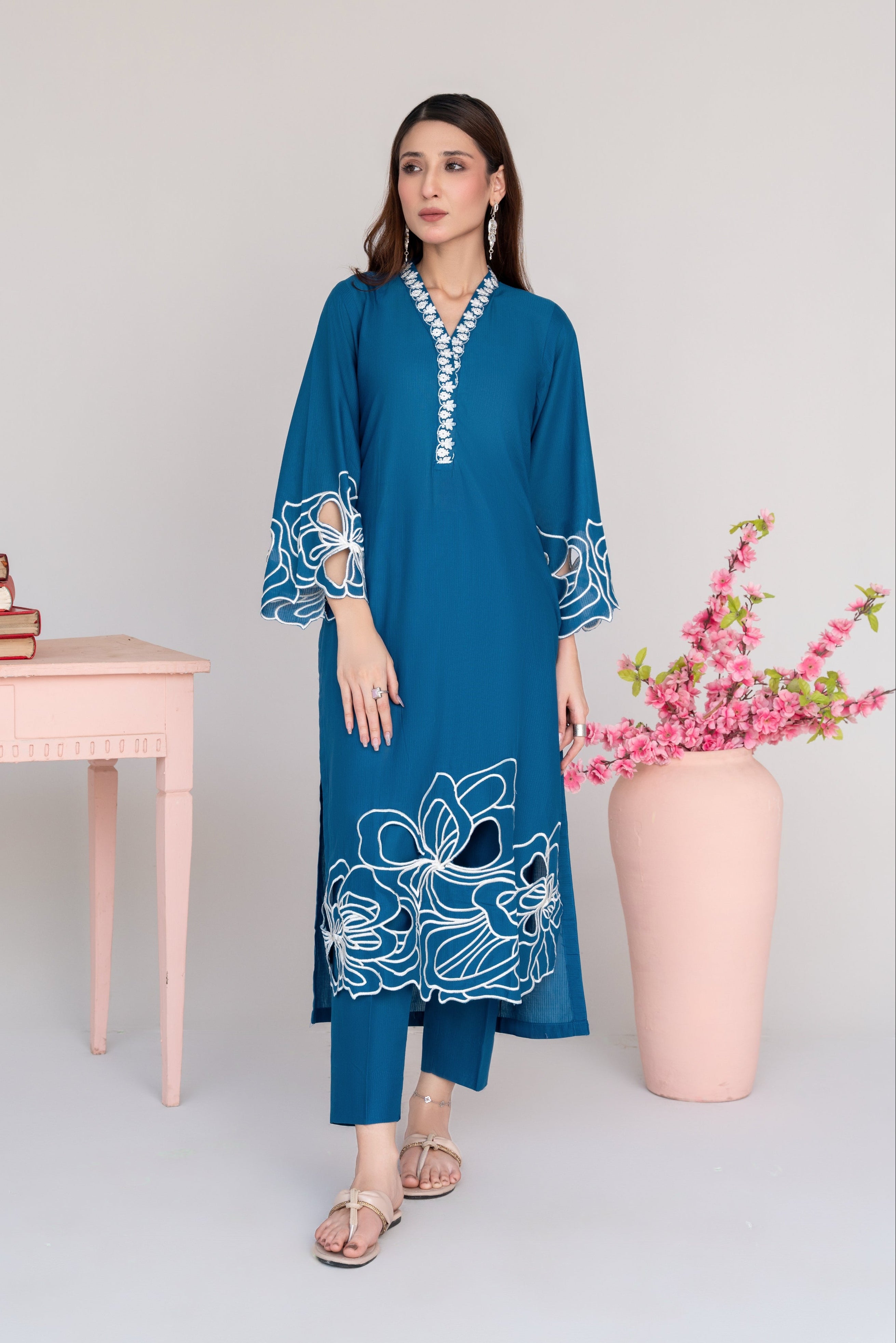 Sombrero (blue) Premium Fabric Pakistani Winter Dresses - Sahiba-clothing - 1