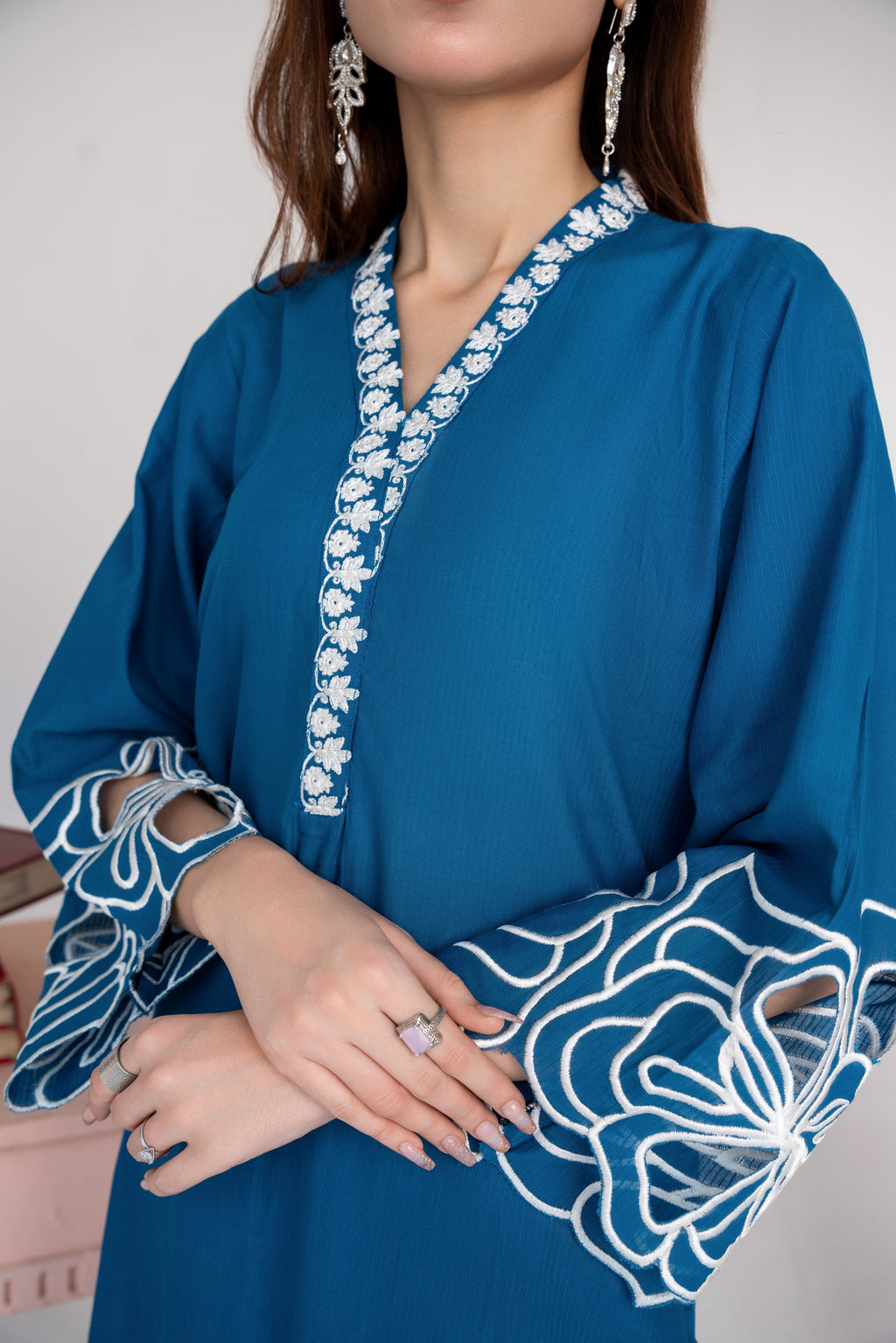 Sombrero (blue) Premium Fabric Pakistani Winter Dresses - Sahiba-clothing - 6