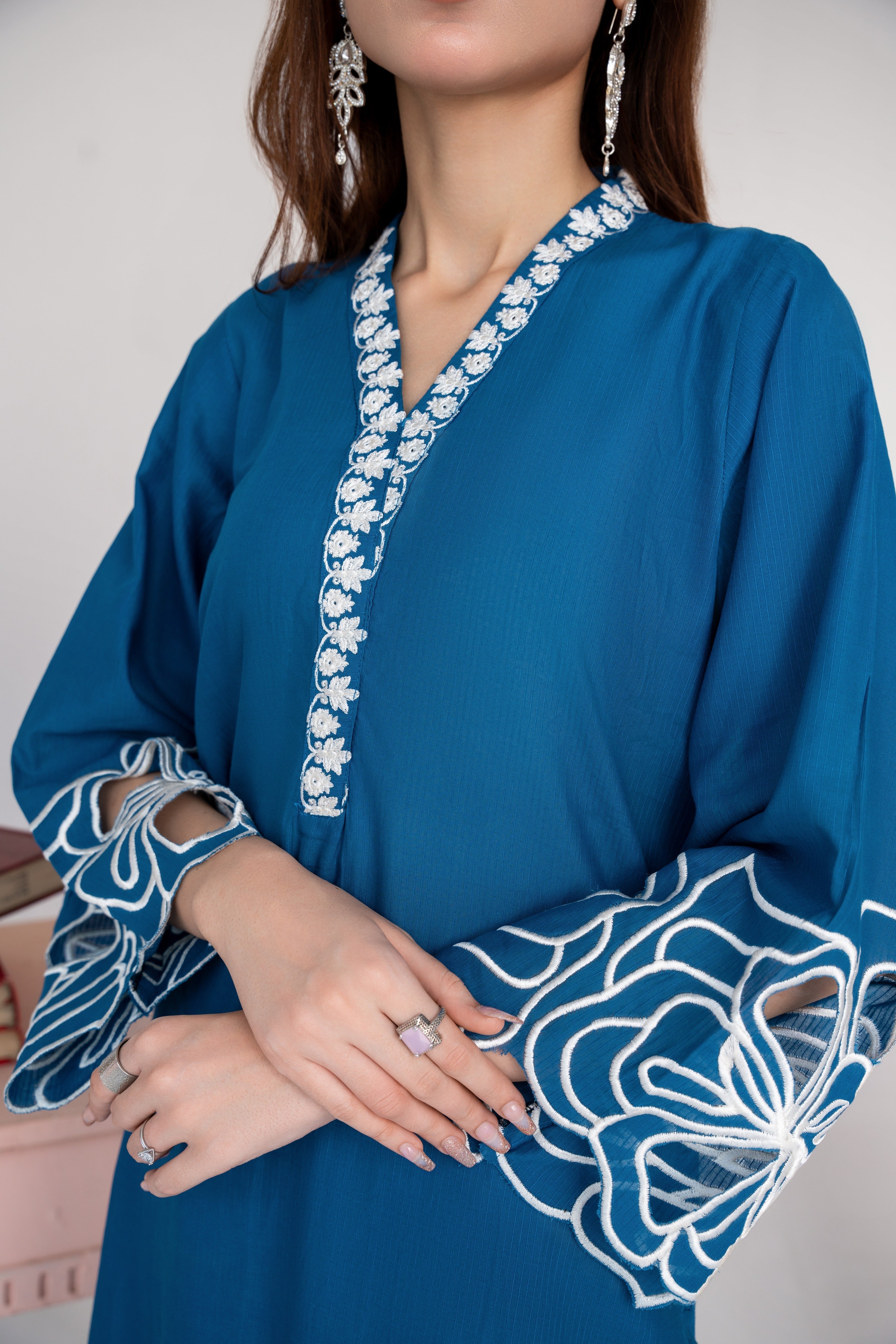 Sombrero (blue) Premium Fabric Pakistani Winter Dresses - Sahiba-clothing - 6