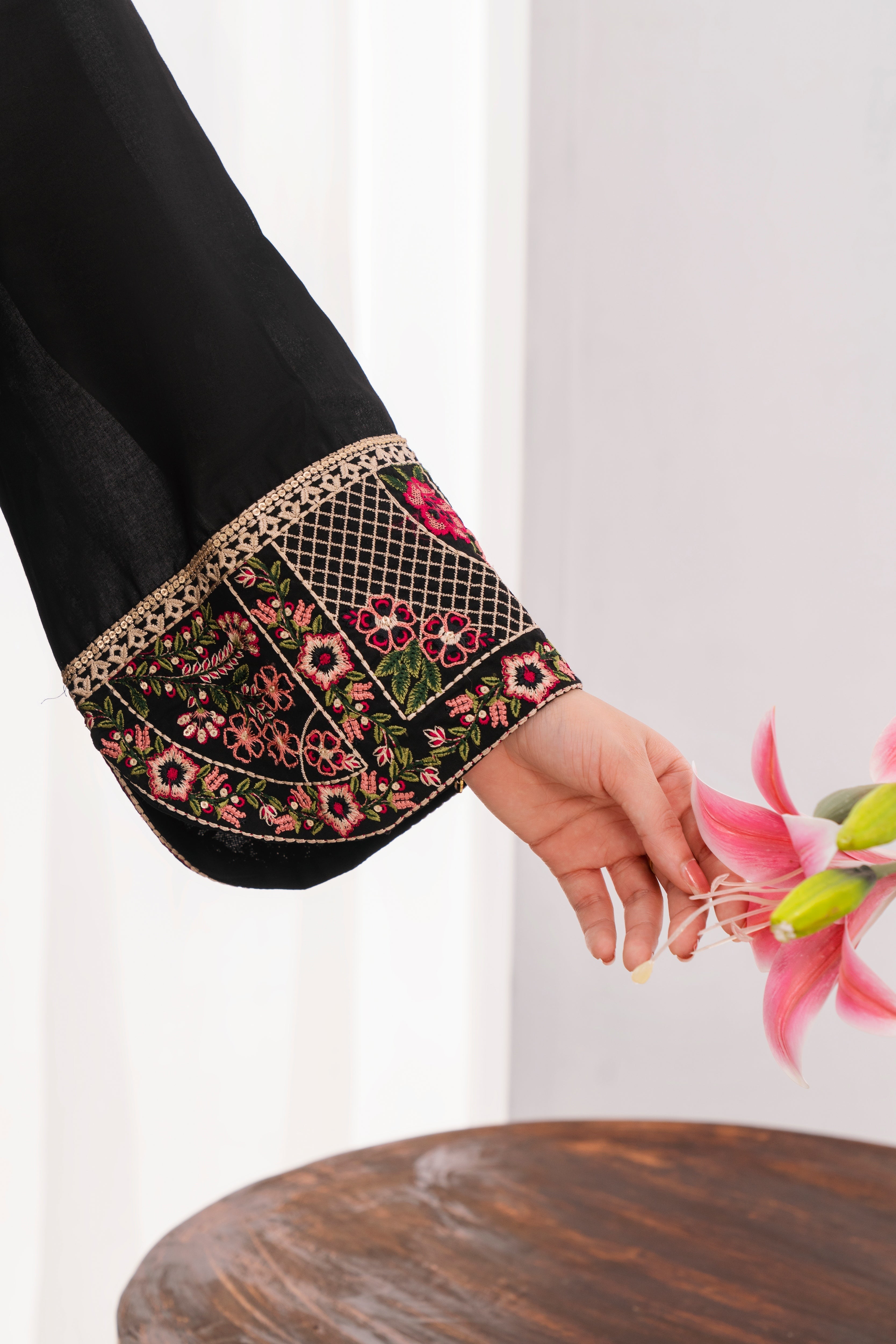 Virsa - Black Premium Fabric Pakistani Winter Dresses - Sahiba-clothing - 3