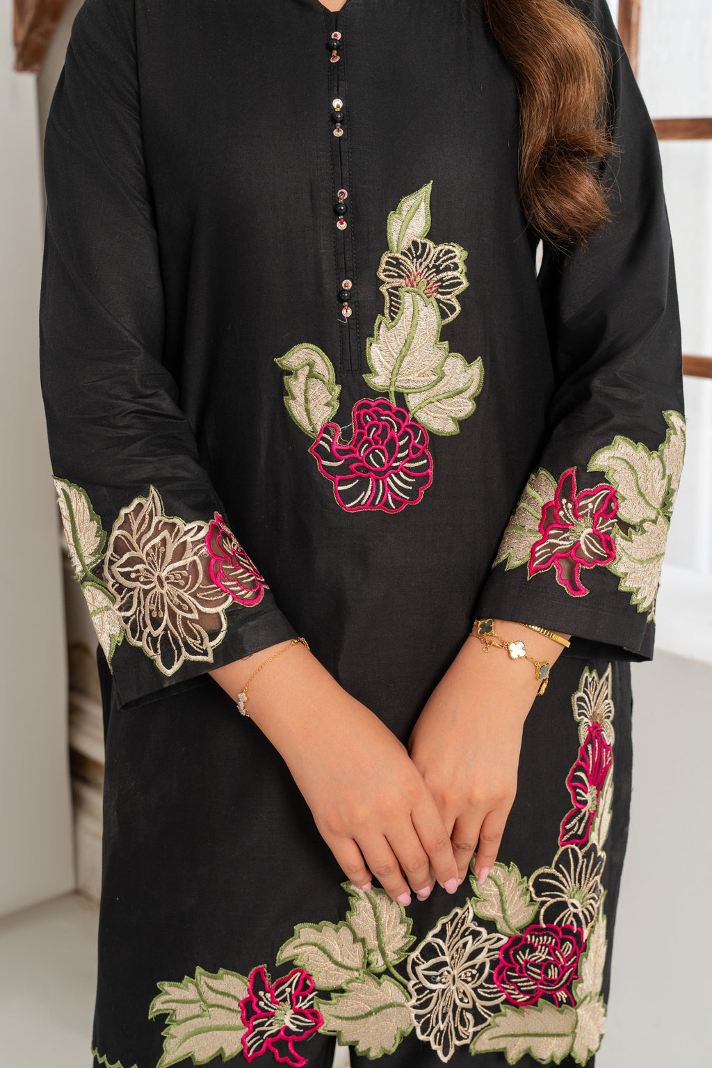 Floris - Black Premium Fabric Pakistani Summer Dresses - Sahiba-clothing - 2