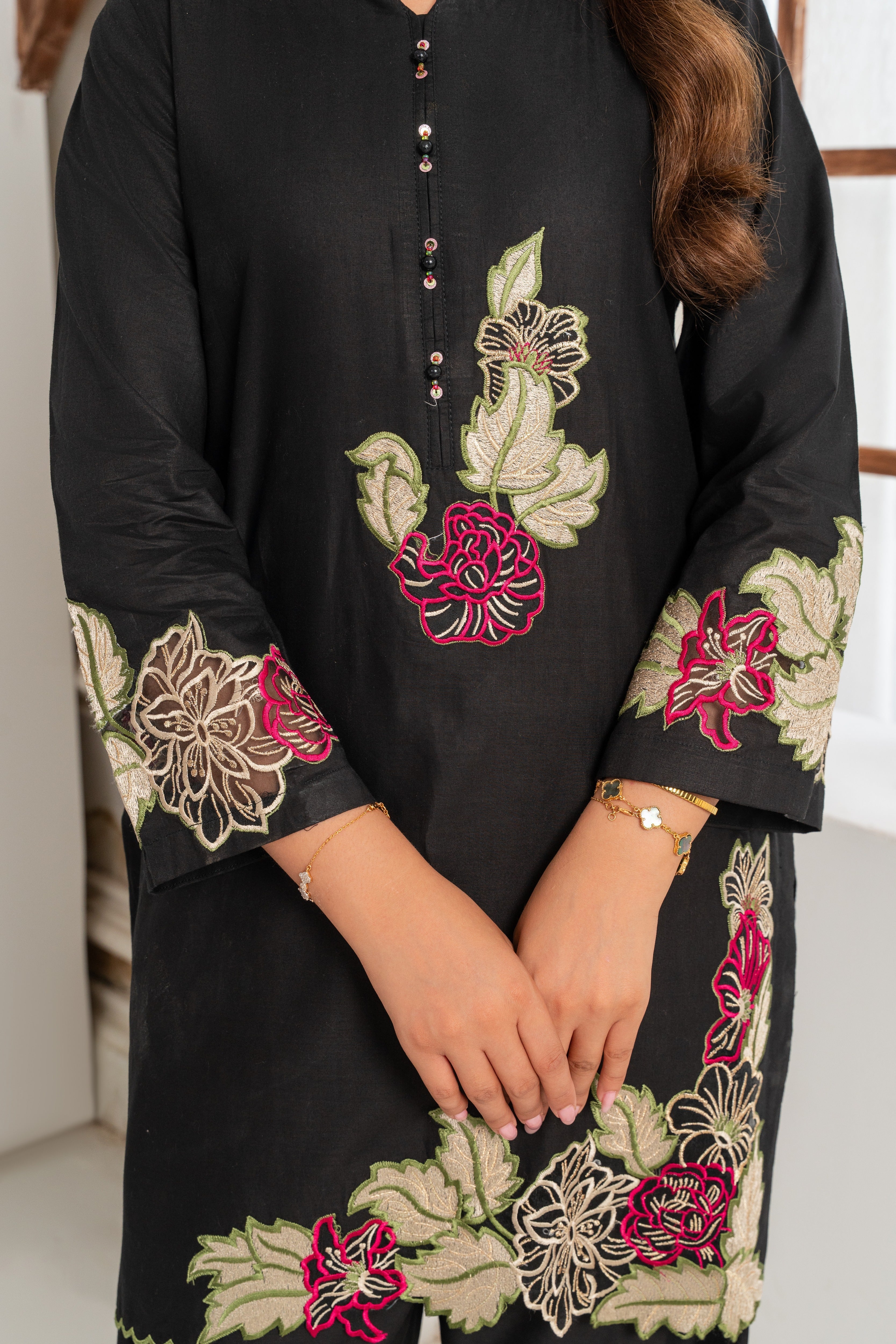 Floris - Black Premium Fabric Pakistani Summer Dresses - Sahiba-clothing - 2