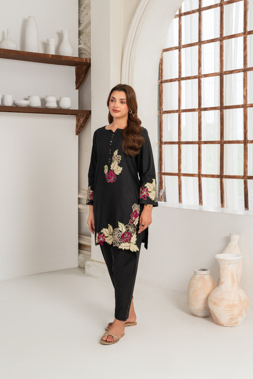 Floris - Black Premium Fabric Pakistani Summer Dresses - Sahiba-clothing - 3