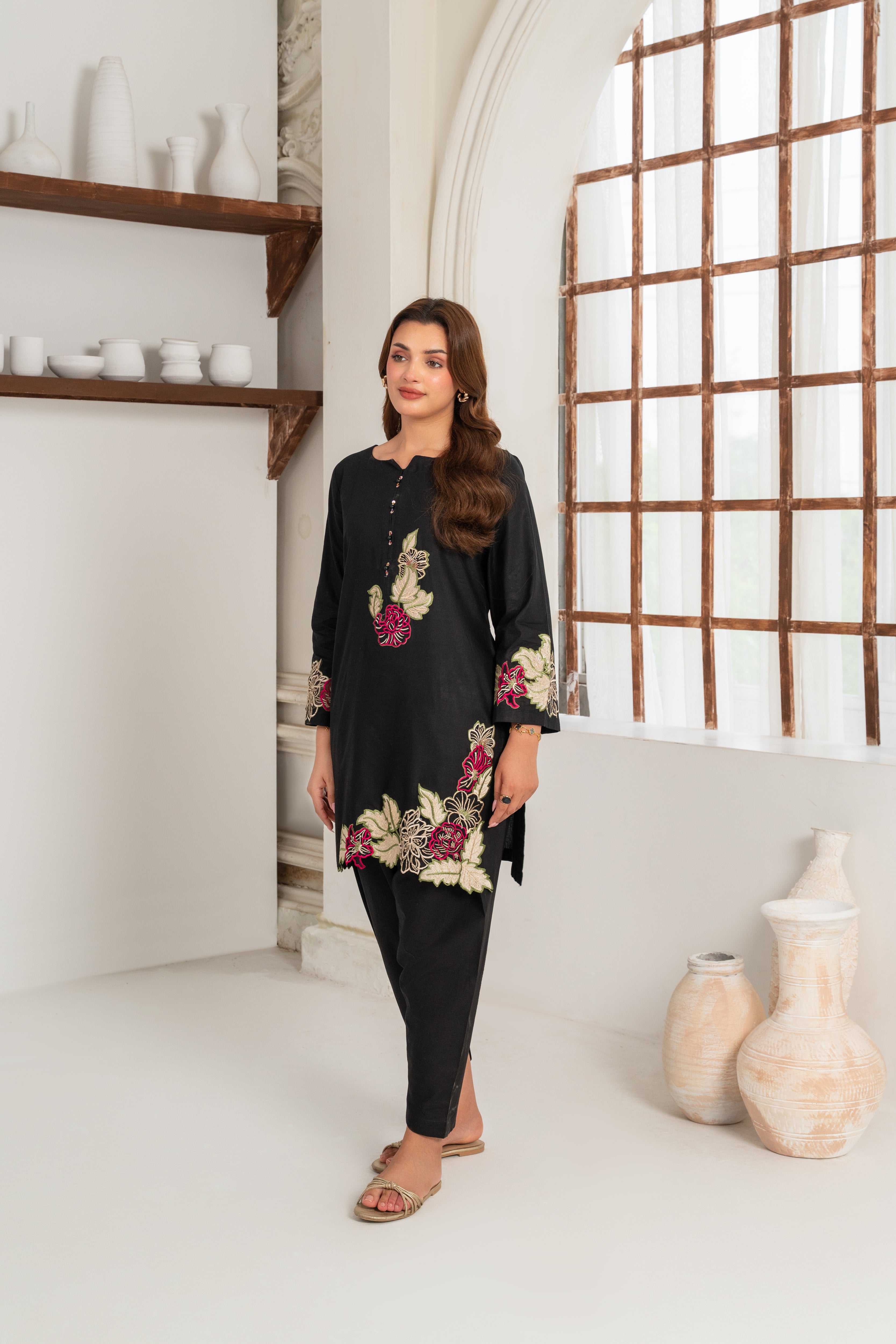 Floris - Black Premium Fabric Pakistani Summer Dresses - Sahiba-clothing - 3