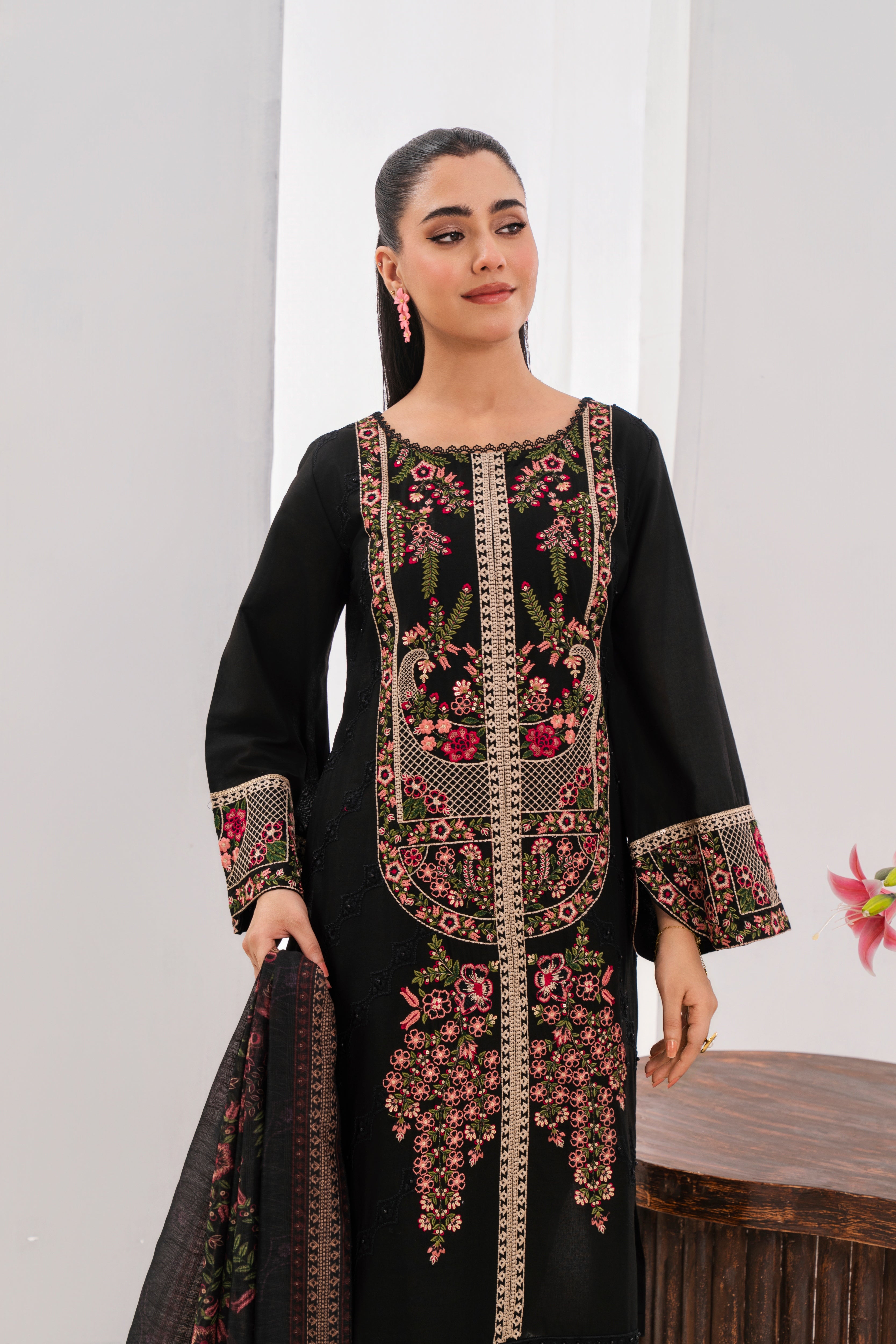 Virsa - Black Premium Fabric Pakistani Winter Dresses - Sahiba-clothing - 6