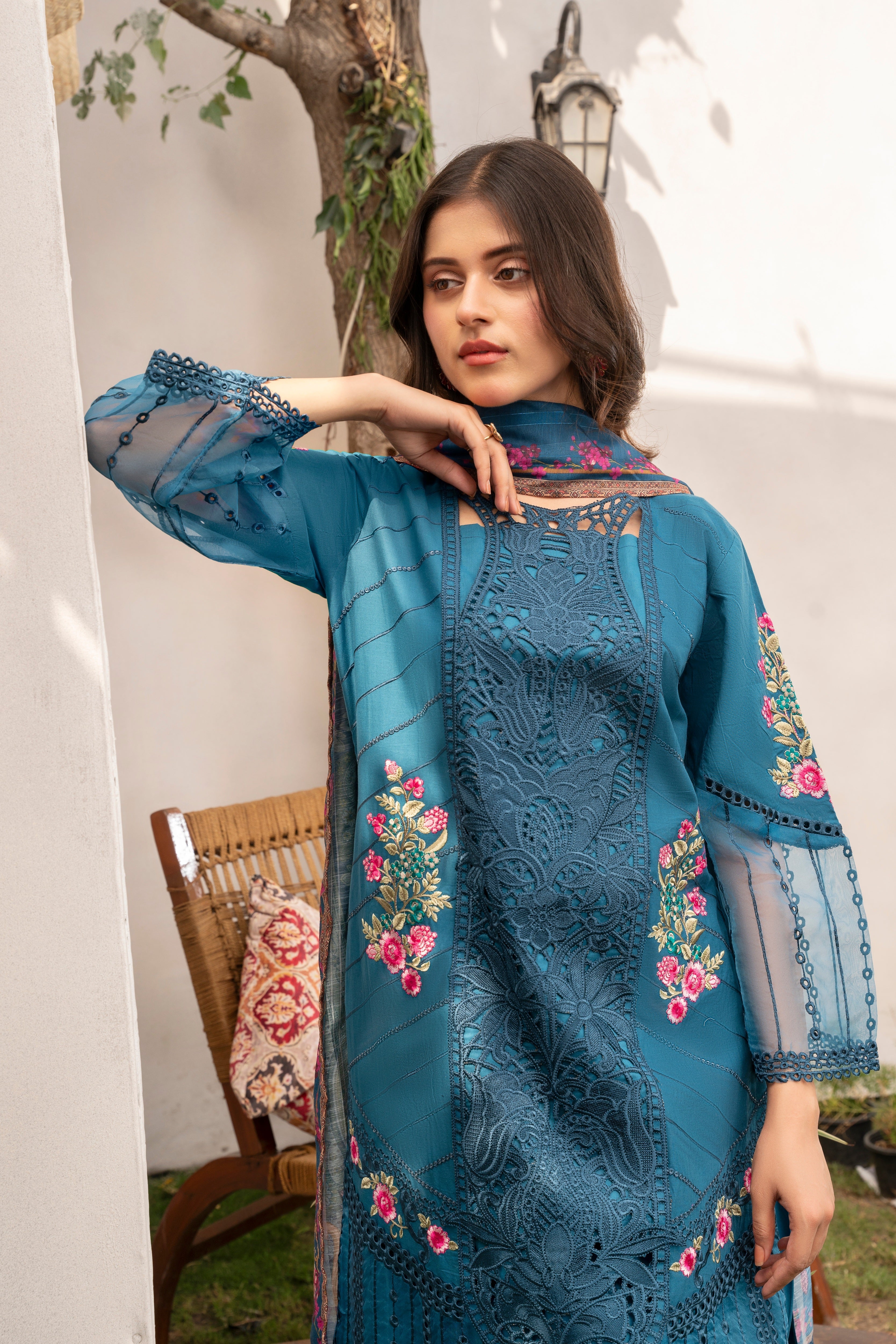 Evylene-Blue Premium Fabric Pakistani Summer Dresses - Sahiba-clothing - 5