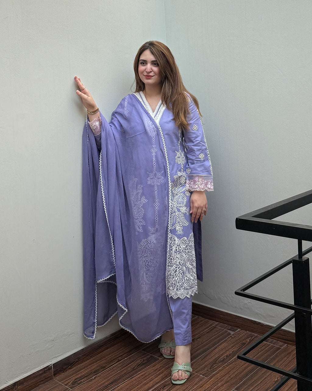 Alyame - Lilac Premium Fabric Pakistani Winter Dresses - Sahiba-clothing - 3