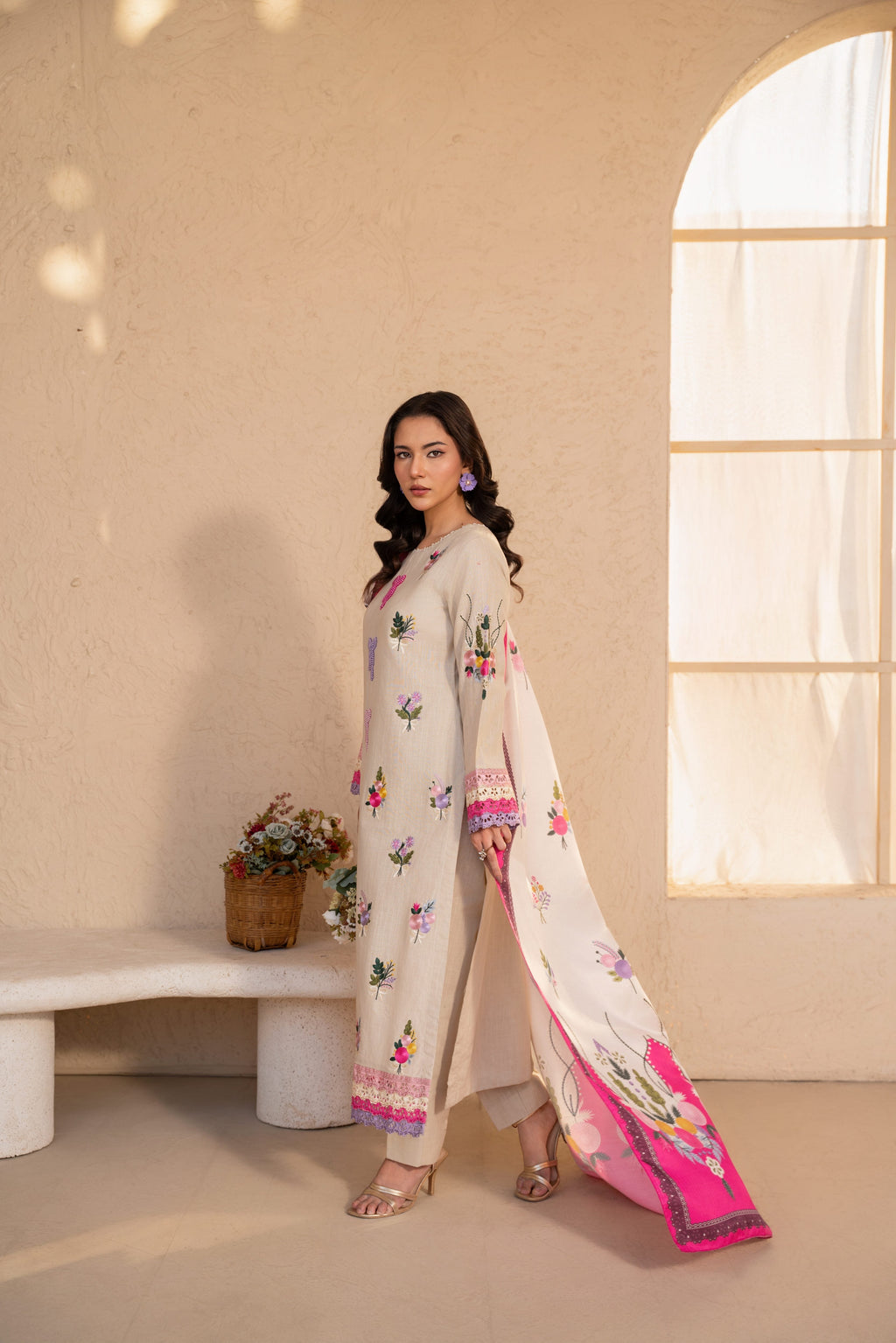 Faiqa - Beige Premium Fabric Pakistani Summer Dresses - Sahiba-clothing - 7