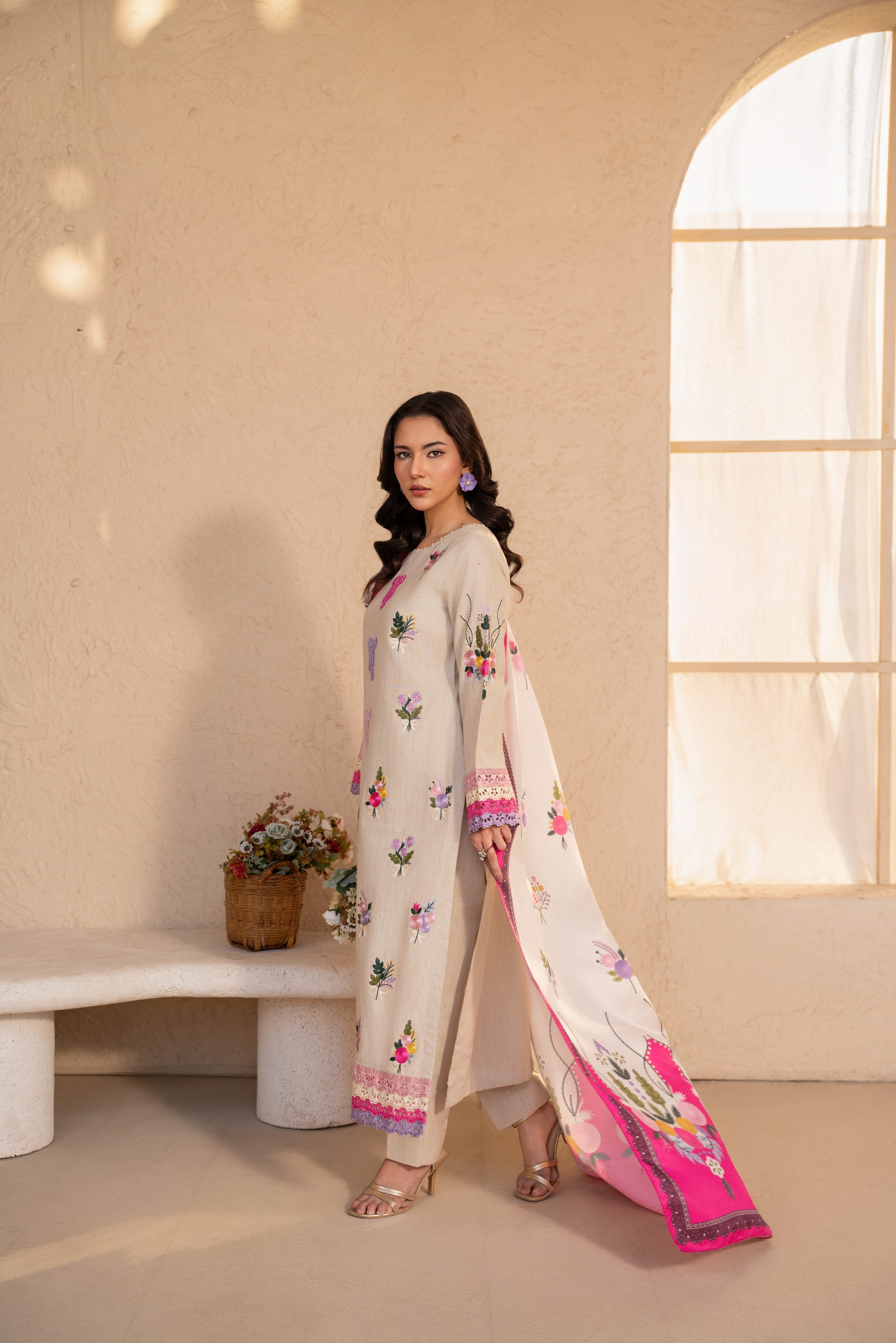 Faiqa - Beige Premium Fabric Pakistani Summer Dresses - Sahiba-clothing - 7