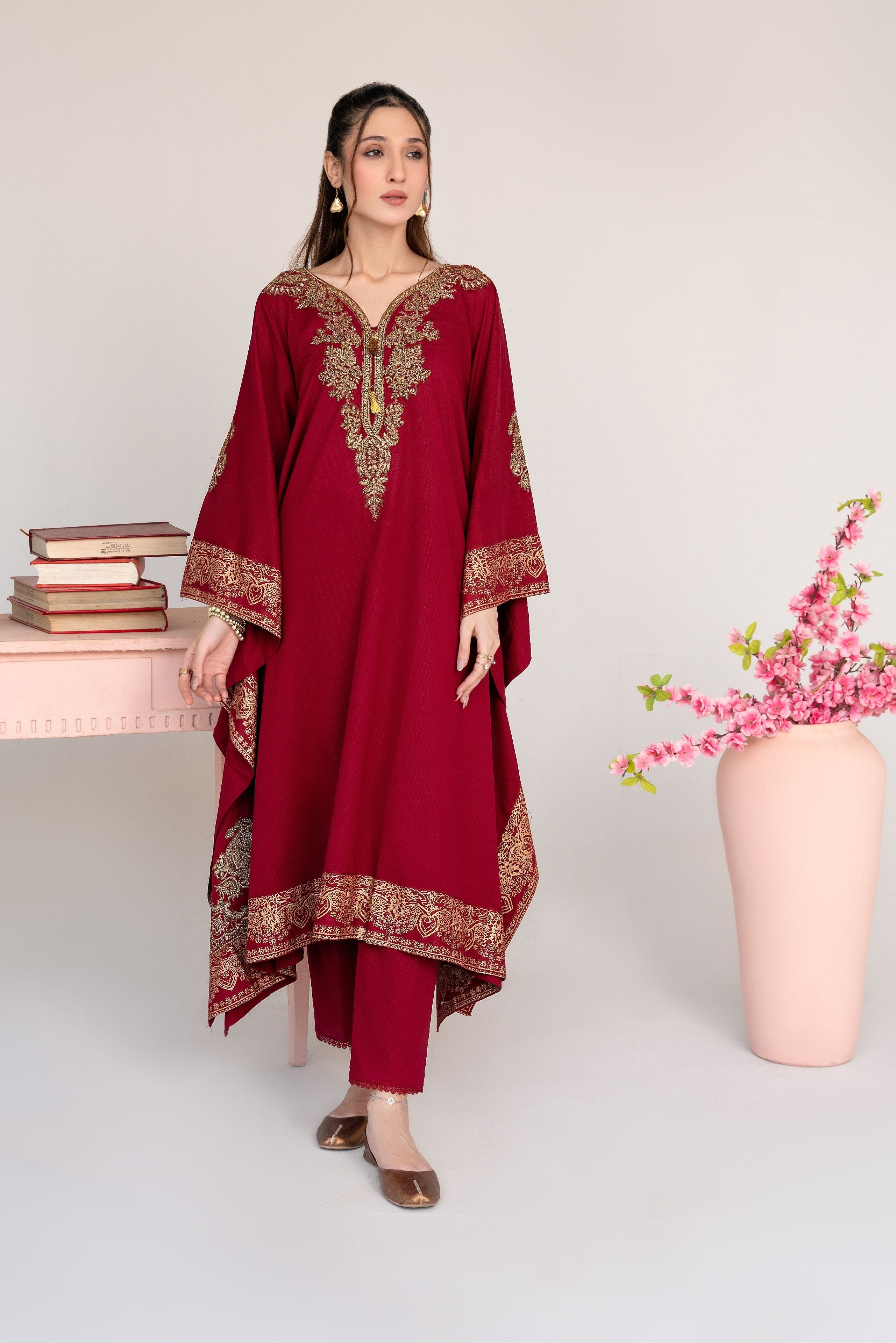 Crescent Maroon Premium Fabric Pakistani Summer Dresses - Sahiba-clothing - 1