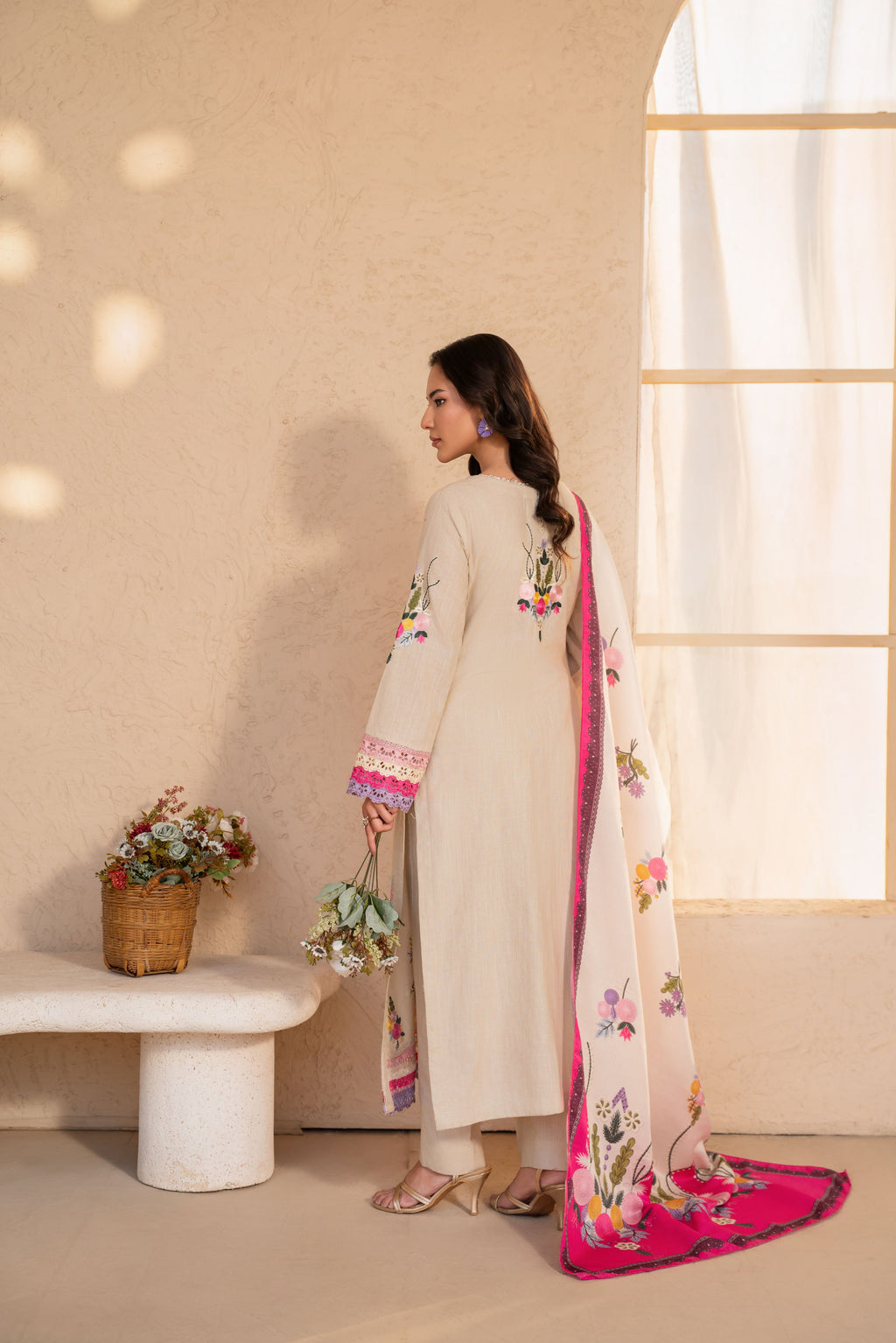 Faiqa - Beige Premium Fabric Pakistani Summer Dresses - Sahiba-clothing - 5