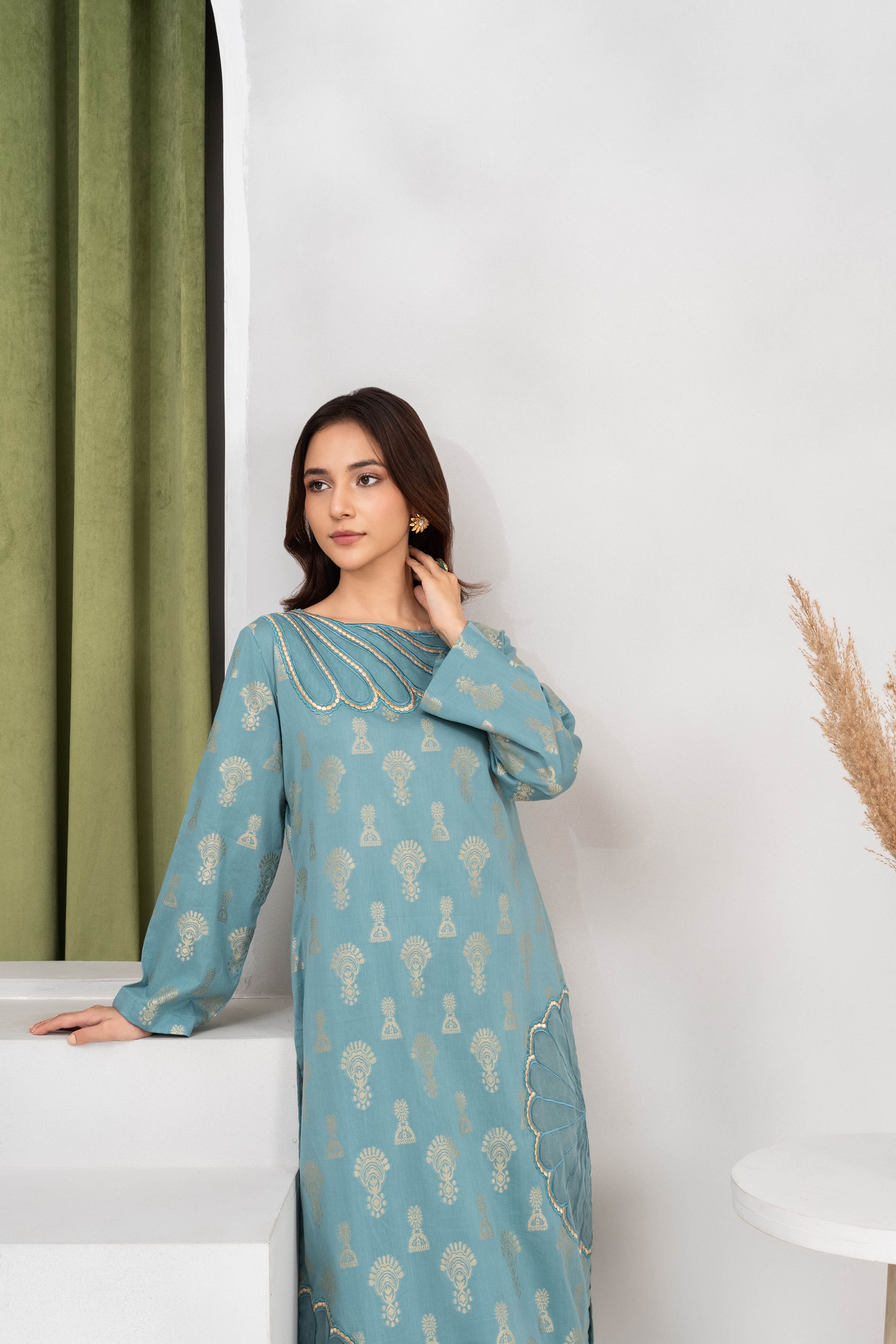 Gulnaaz - Blue Premium Fabric Pakistani Summer Dresses - Sahiba-clothing - 2