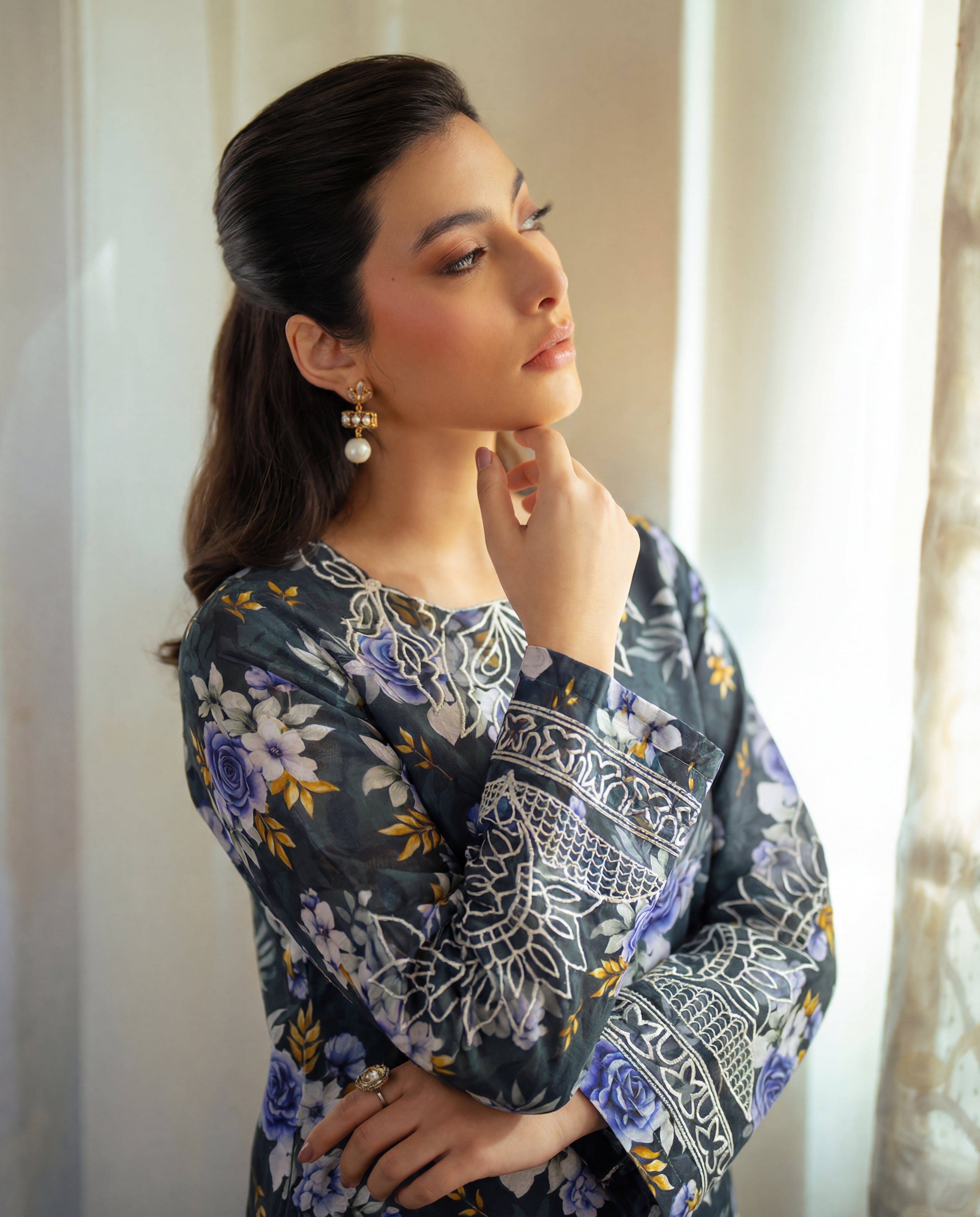 Nysa Blue Premium Fabric Pakistani Summer Dresses - Sahiba-clothing - 2