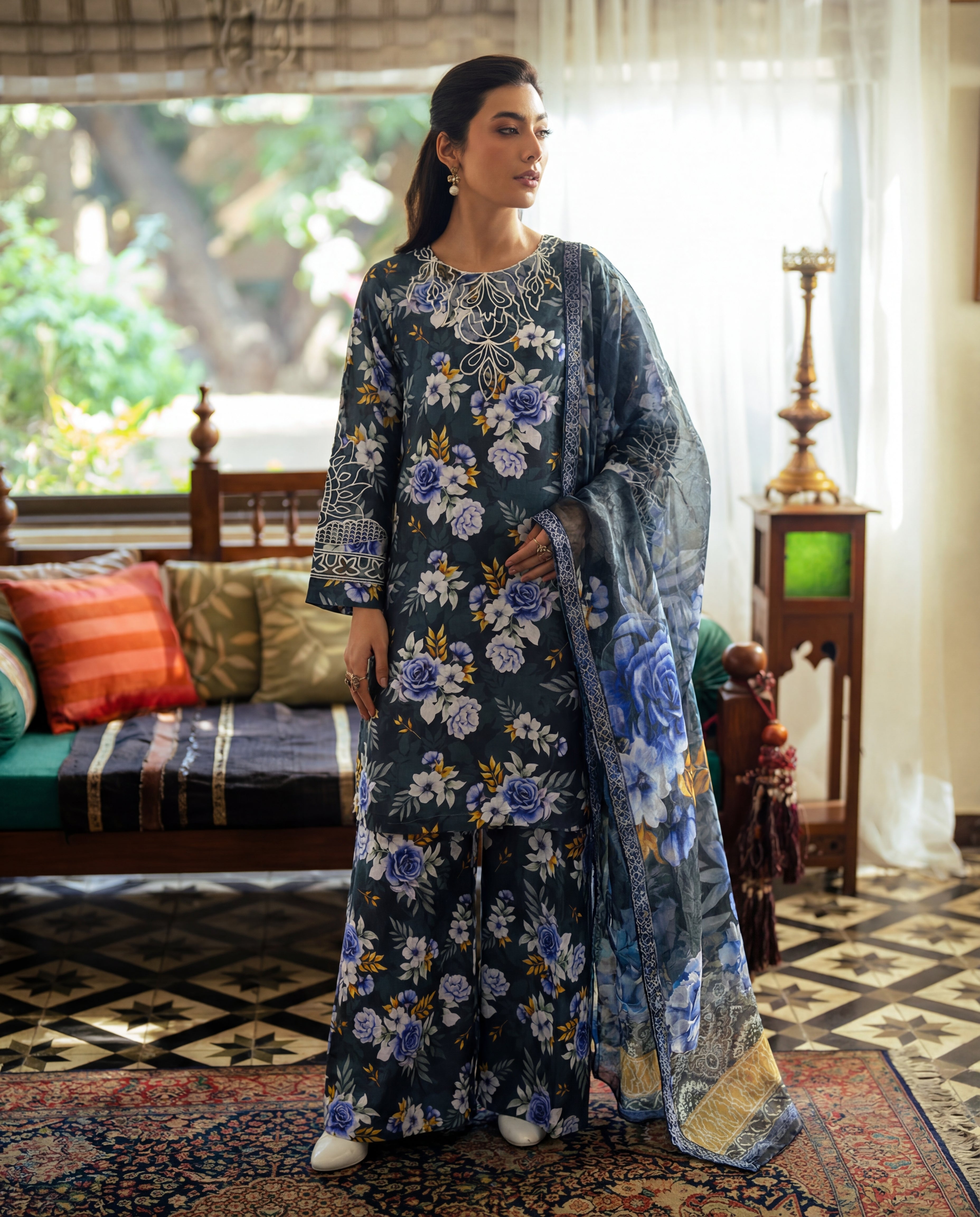 Nysa Blue Premium Fabric Pakistani Summer Dresses - Sahiba-clothing - 1
