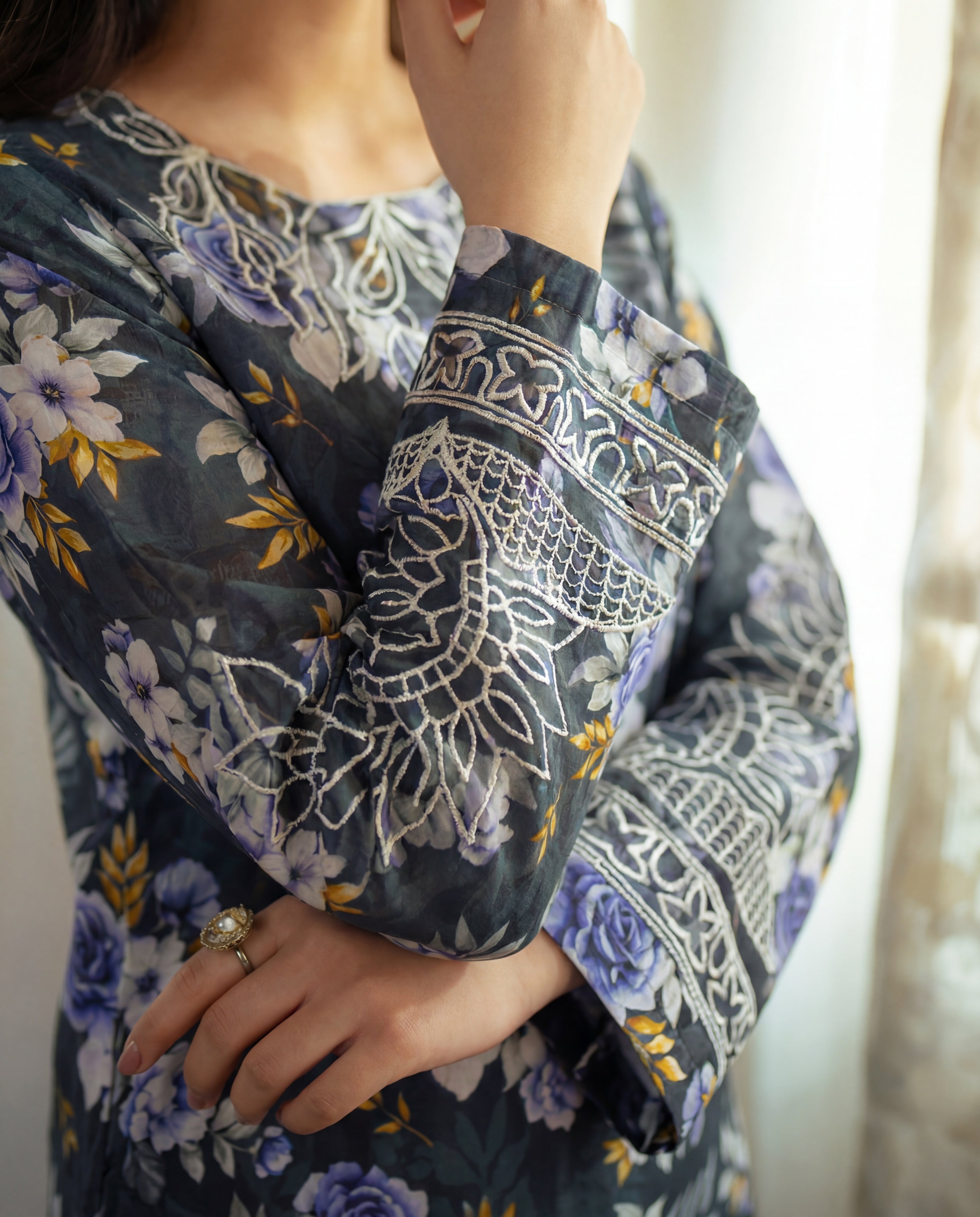 Nysa Blue Premium Fabric Pakistani Summer Dresses - Sahiba-clothing - 5