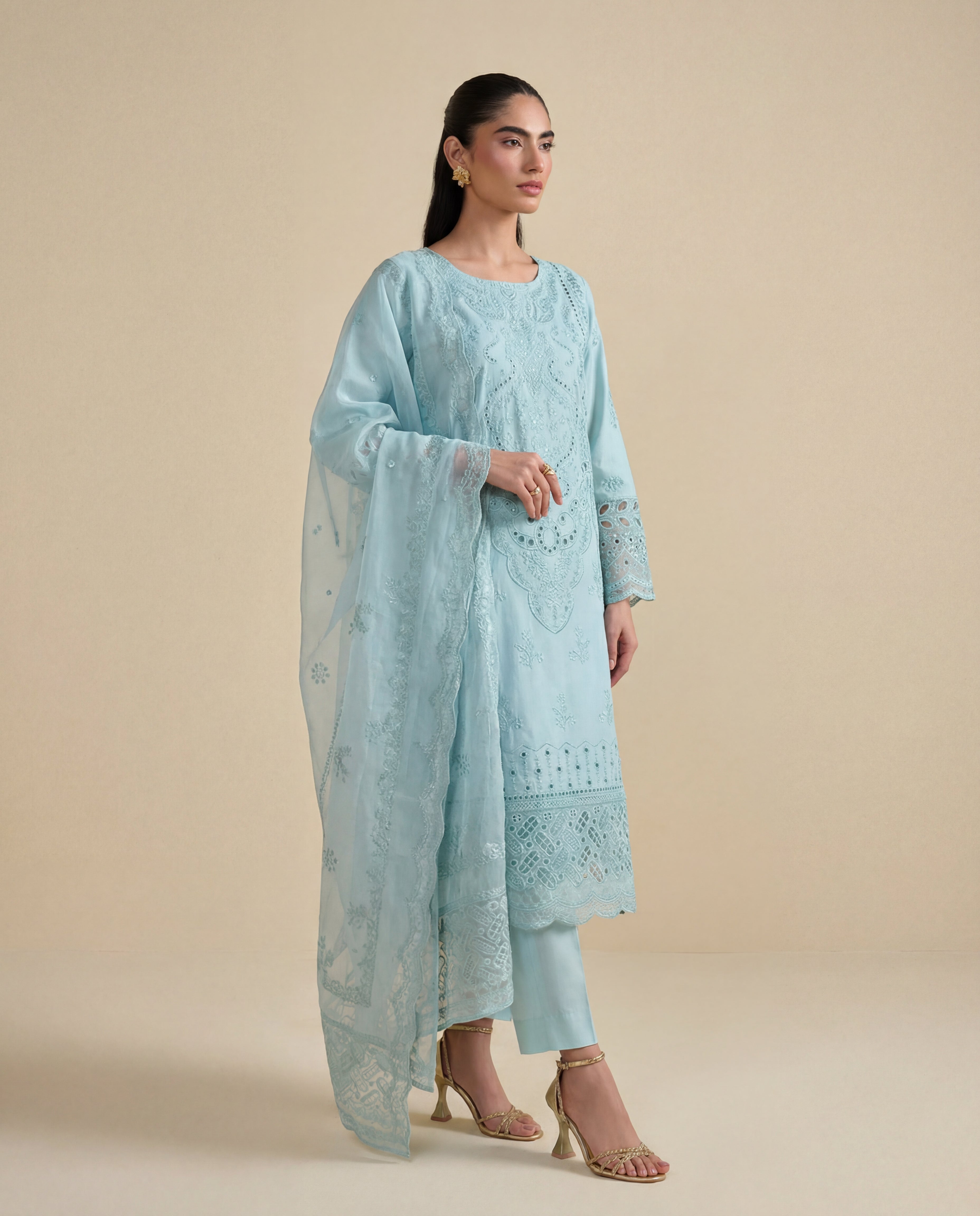 Sophia Aqua Premium Fabric Pakistani Summer Dresses - Sahiba-clothing - 6