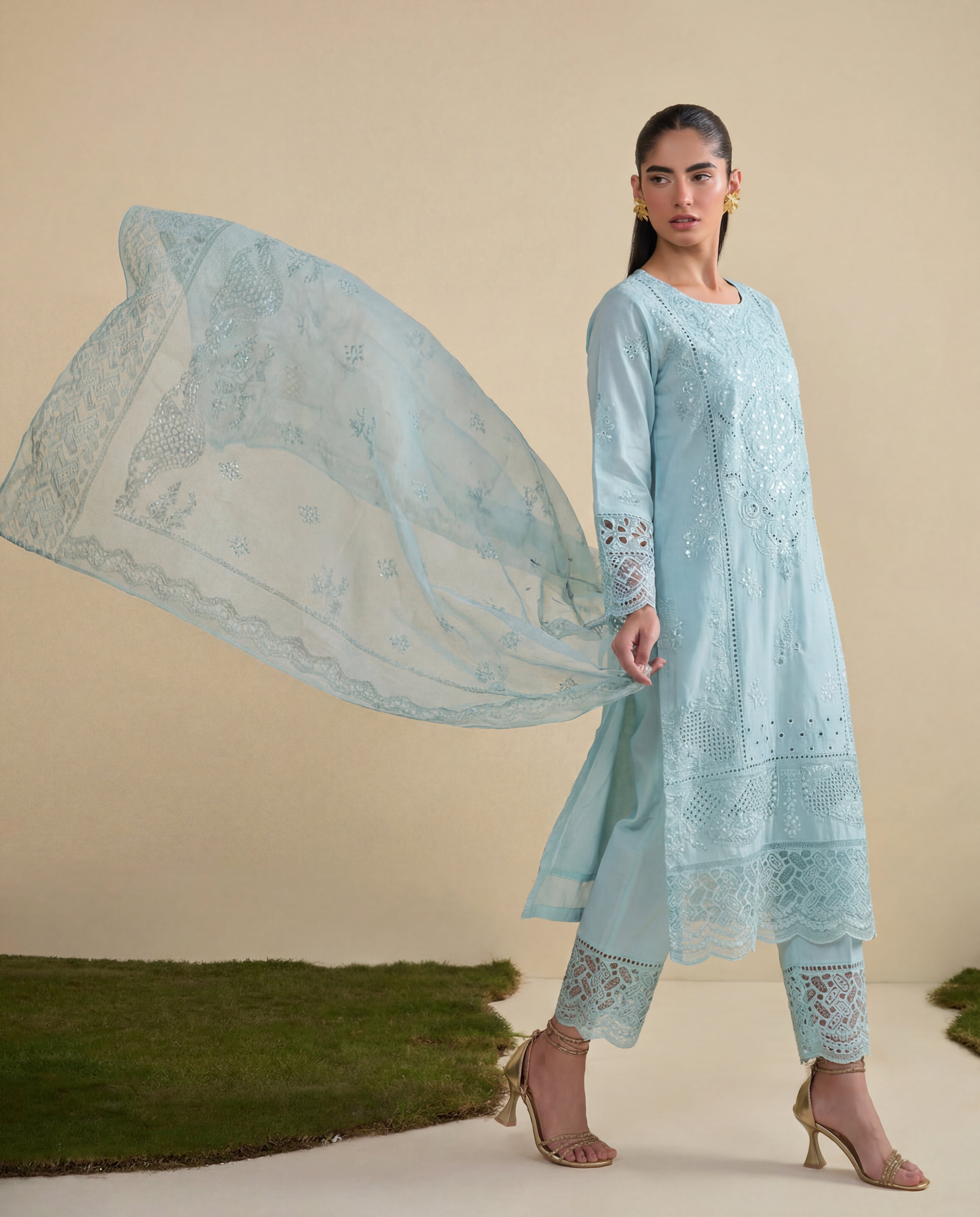 Sophia Aqua Premium Fabric Pakistani Summer Dresses - Sahiba-clothing - 5