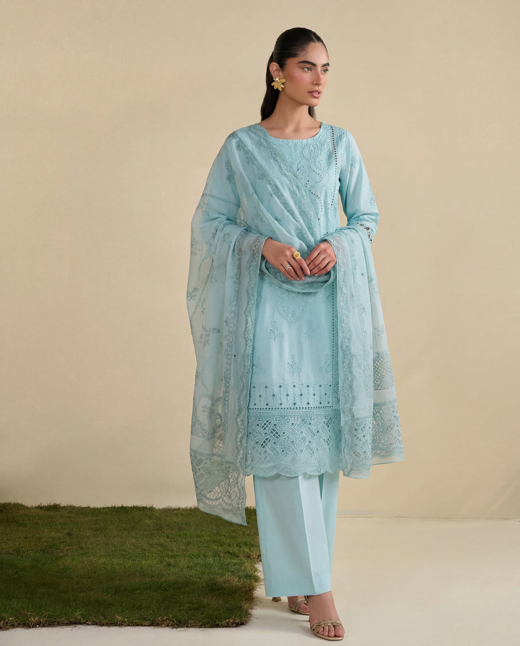 Sophia Aqua Premium Fabric Pakistani Summer Dresses - Sahiba-clothing - 4