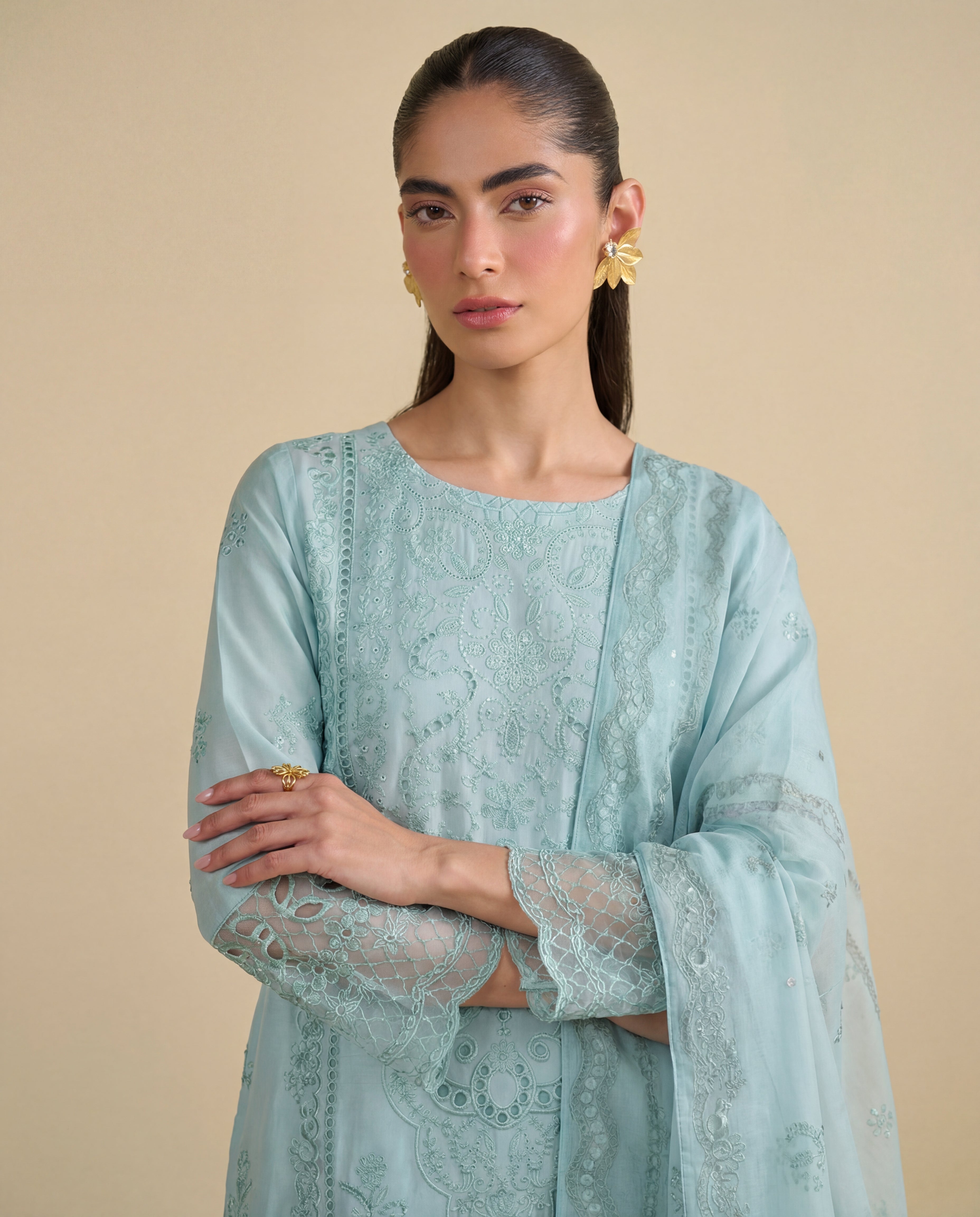 Sophia Aqua Premium Fabric Pakistani Summer Dresses - Sahiba-clothing - 2