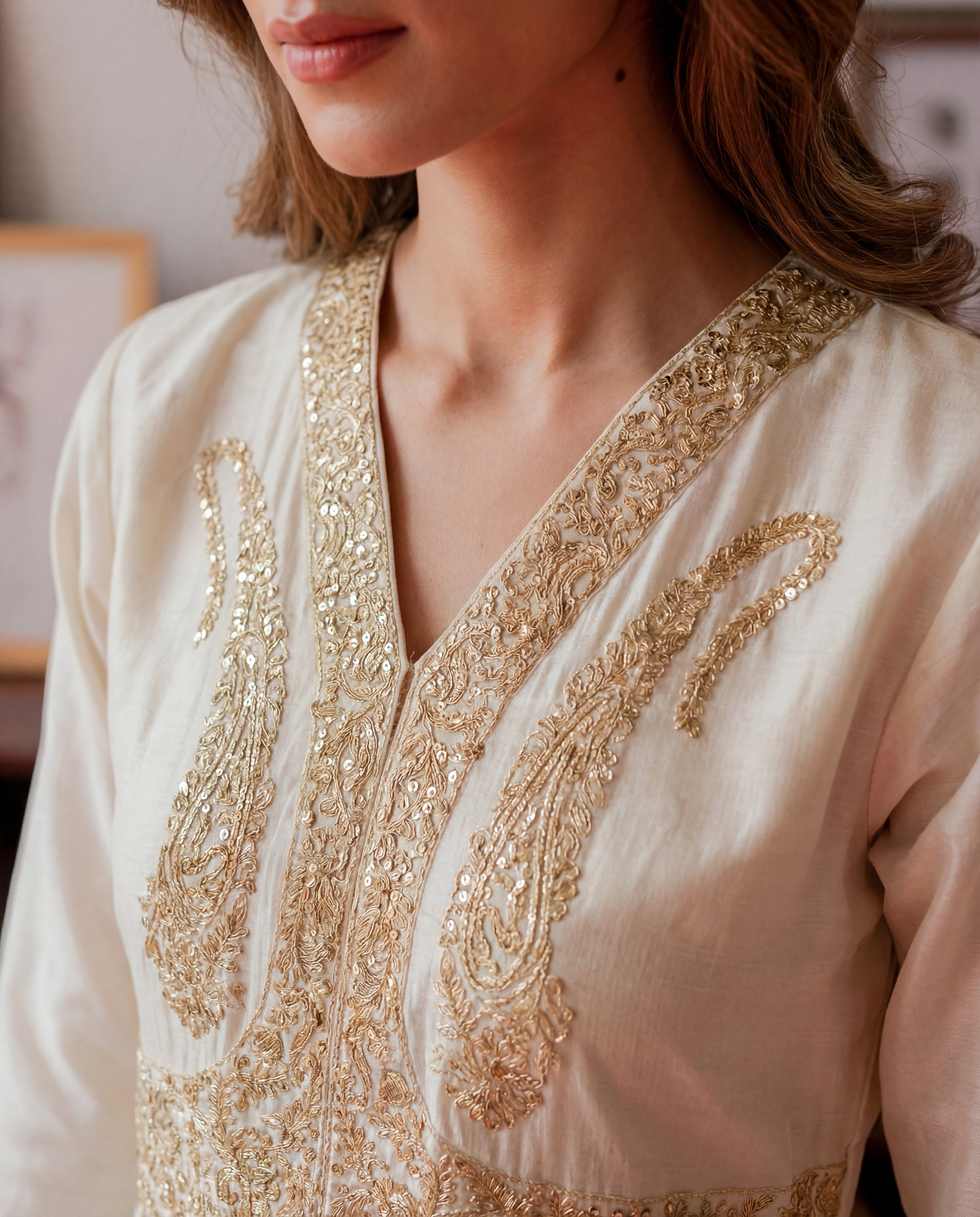 Zohra Off white Premium Fabric Pakistani Summer Dresses - Sahiba-clothing - 2