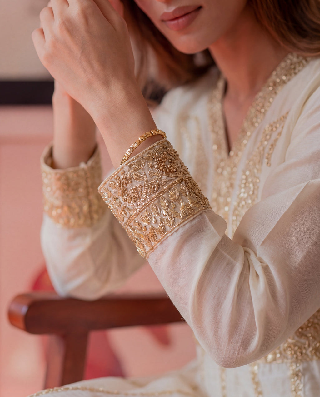 Zohra Off white Premium Fabric Pakistani Summer Dresses - Sahiba-clothing - 3
