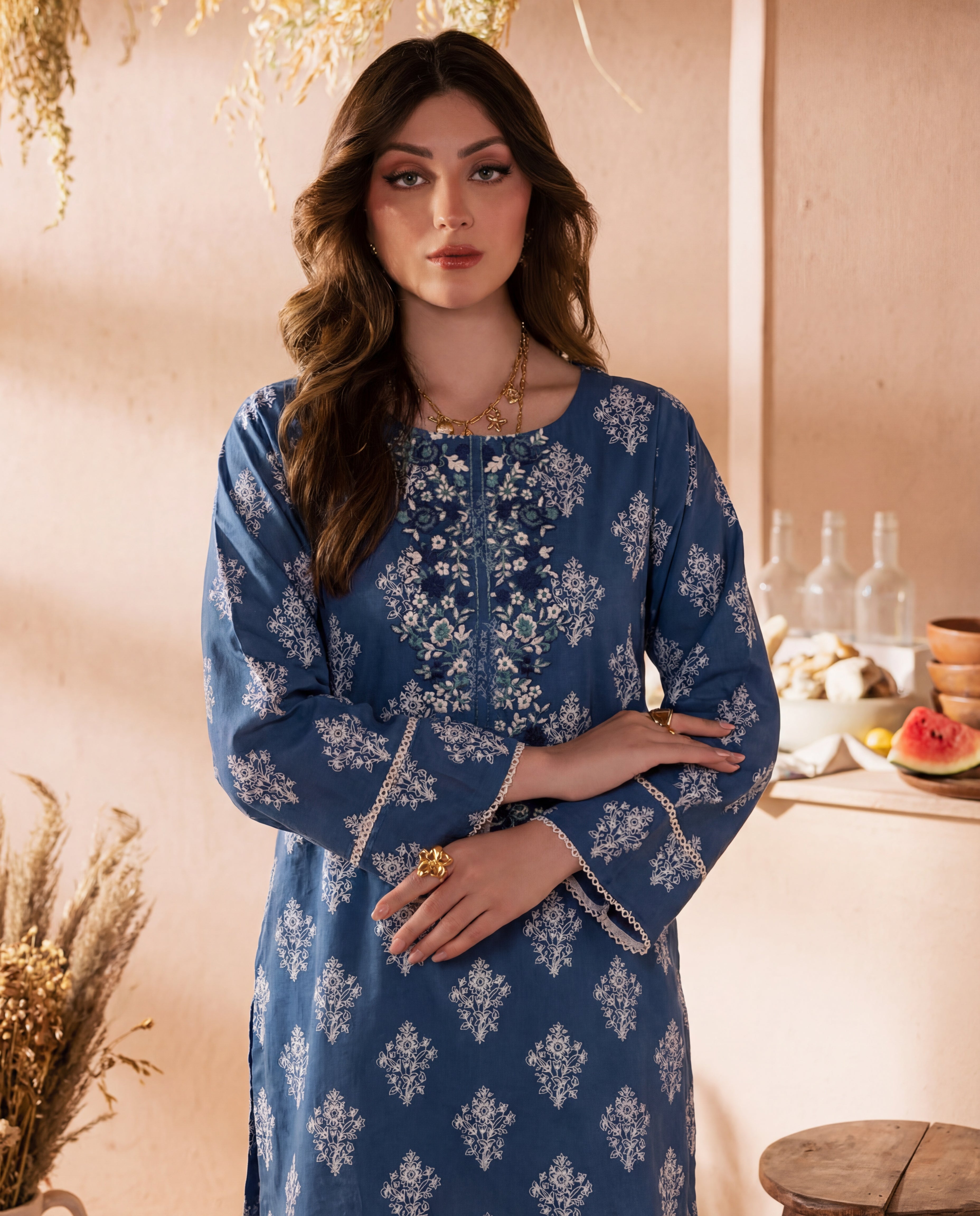 Baikal Blue Premium Fabric Pakistani Summer Dresses - Sahiba-clothing - 2