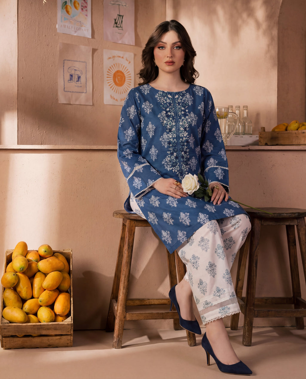 Baikal Blue Premium Fabric Pakistani Summer Dresses - Sahiba-clothing - 6