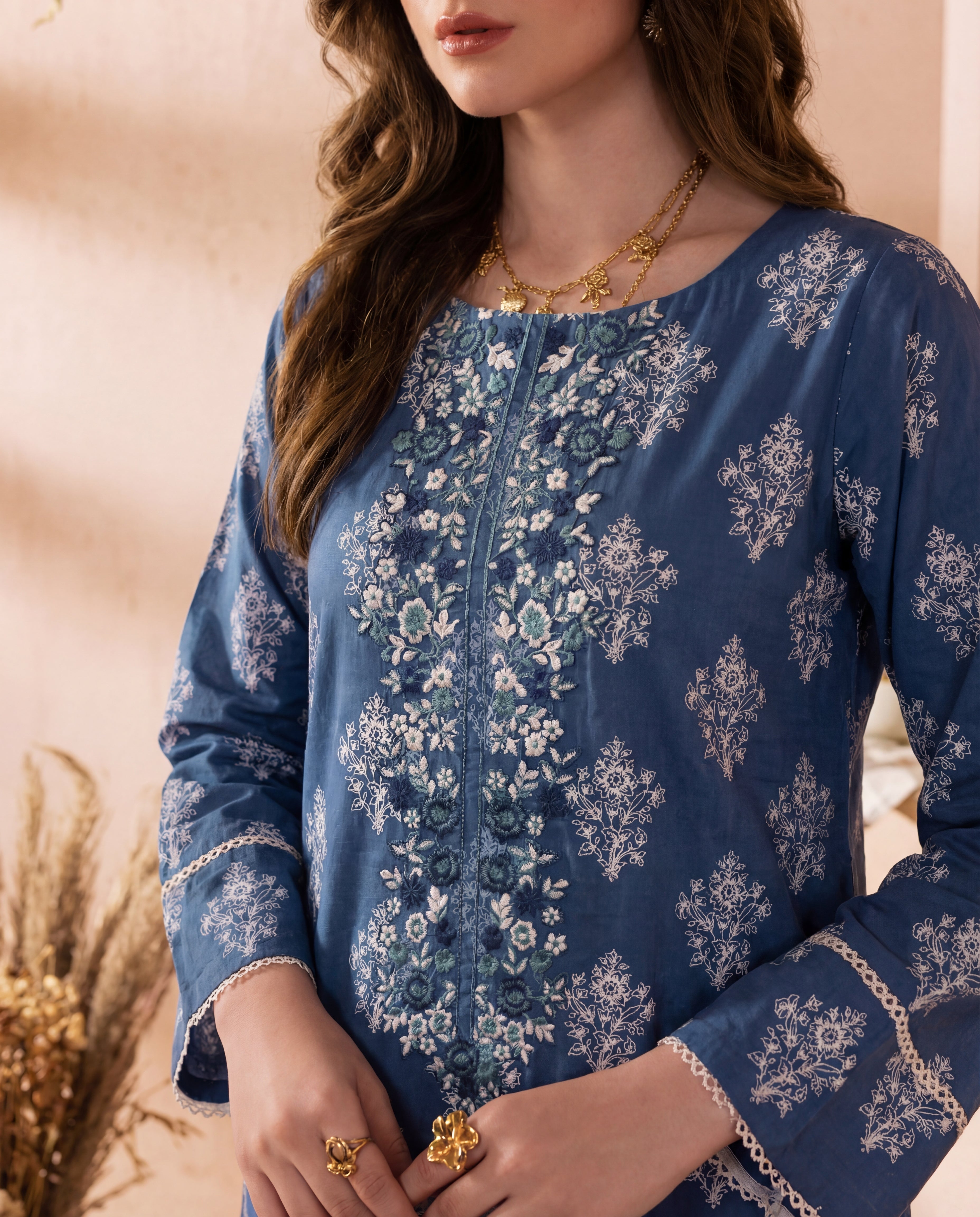 Baikal Blue Premium Fabric Pakistani Summer Dresses - Sahiba-clothing - 5