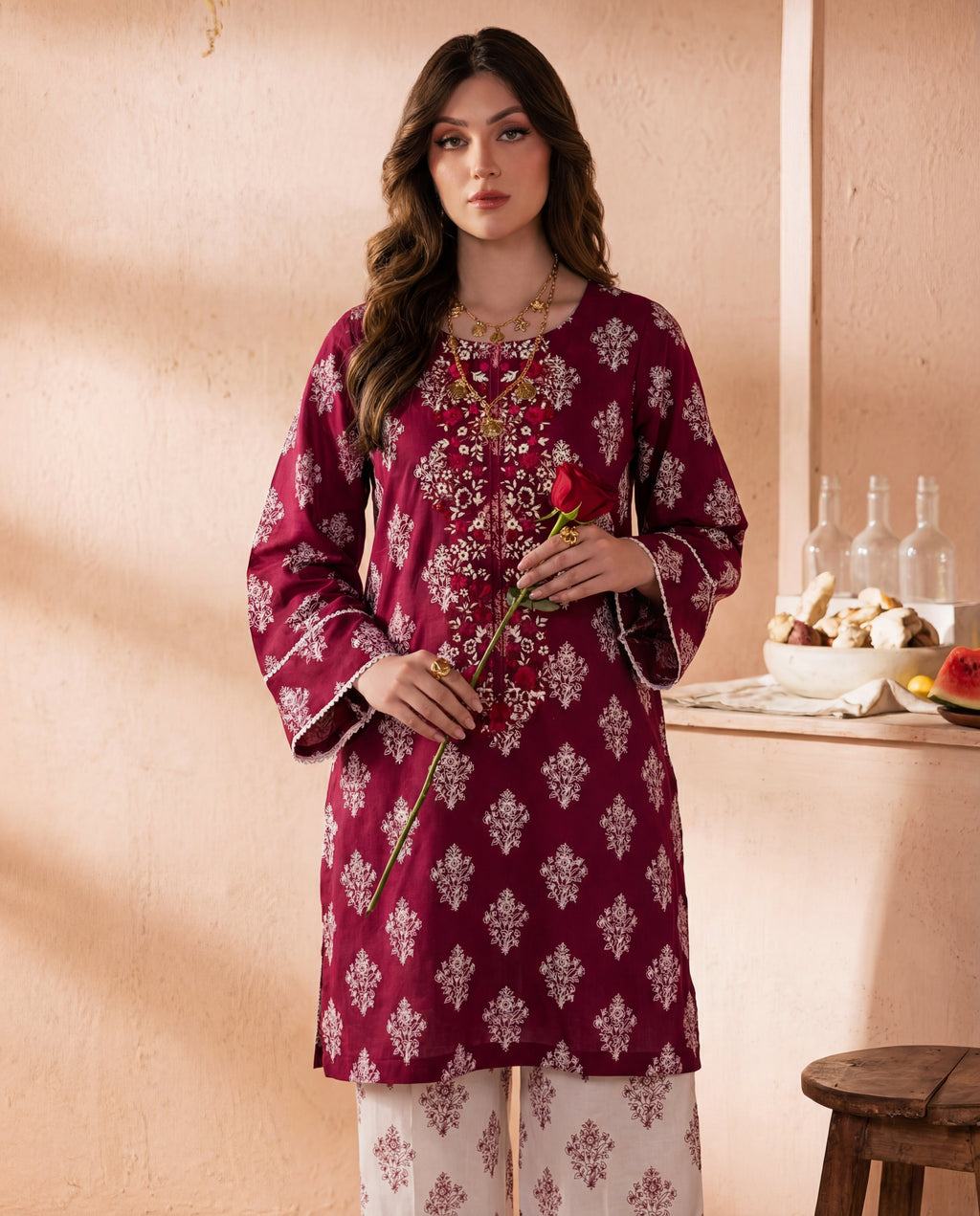 Baikal Maroon Premium Fabric Pakistani Summer Dresses - Sahiba-clothing - 5