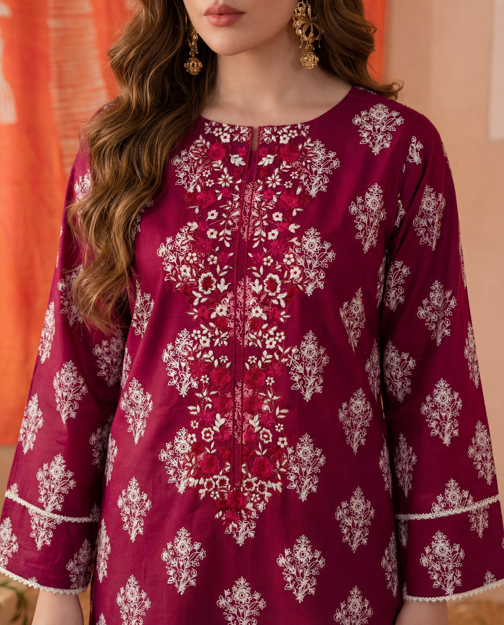 Baikal Maroon Premium Fabric Pakistani Summer Dresses - Sahiba-clothing - 2