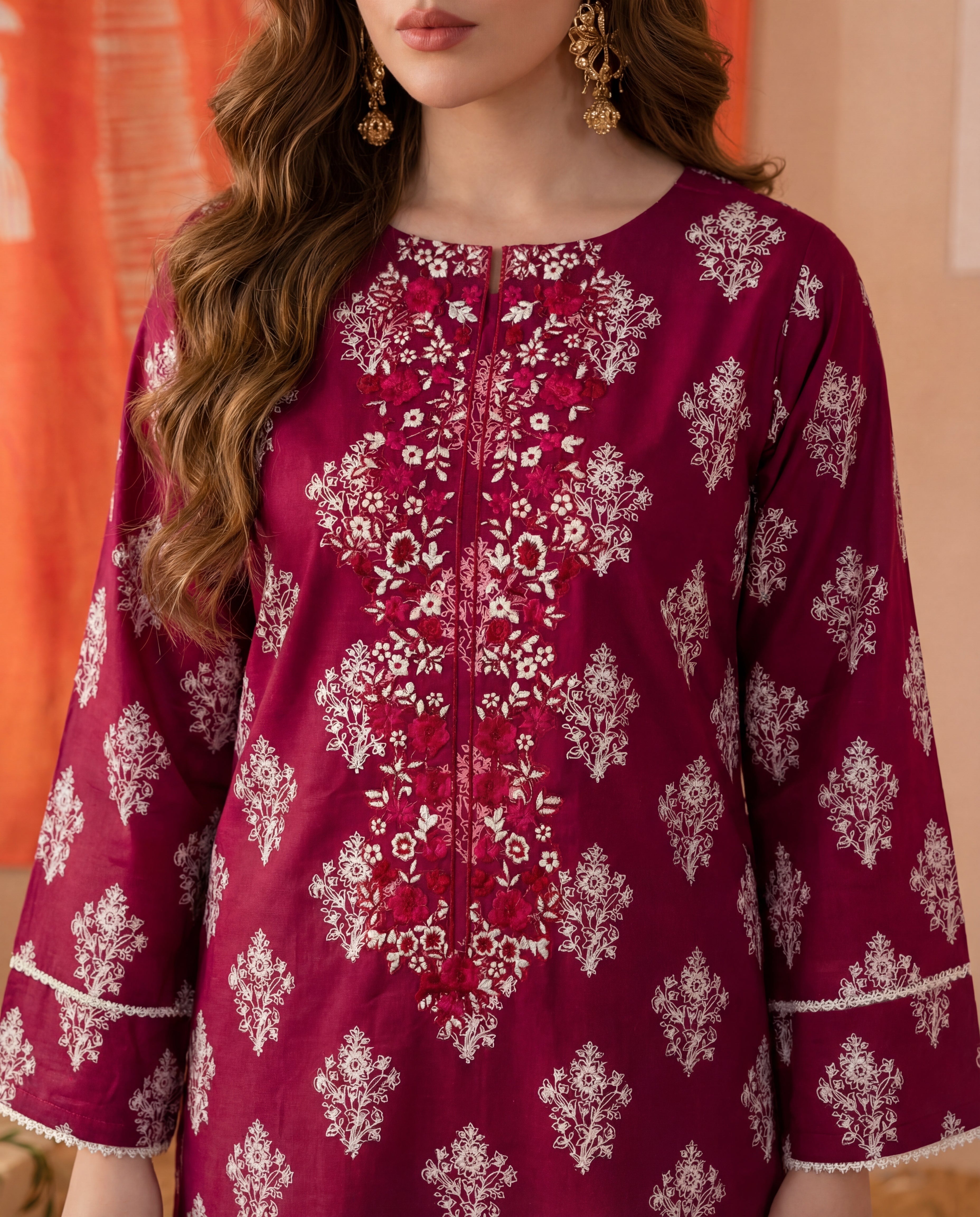 Baikal Maroon Premium Fabric Pakistani Summer Dresses - Sahiba-clothing - 2