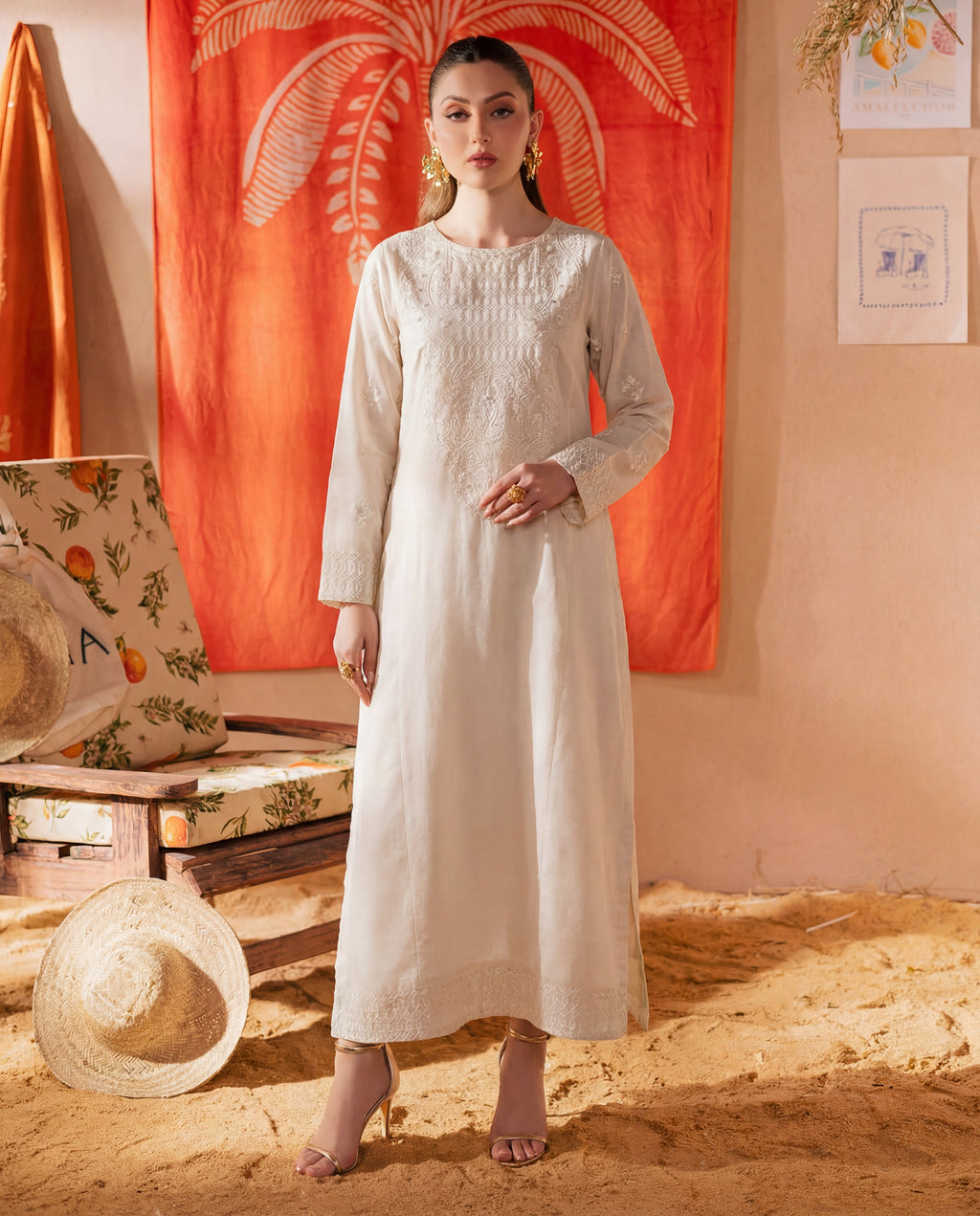 Anam Ivory Premium Fabric Pakistani Summer Dresses - Sahiba-clothing - 1