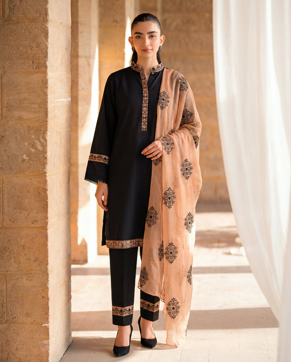 Darum Black Premium Fabric Pakistani Winter Dresses - Sahiba-clothing - 7