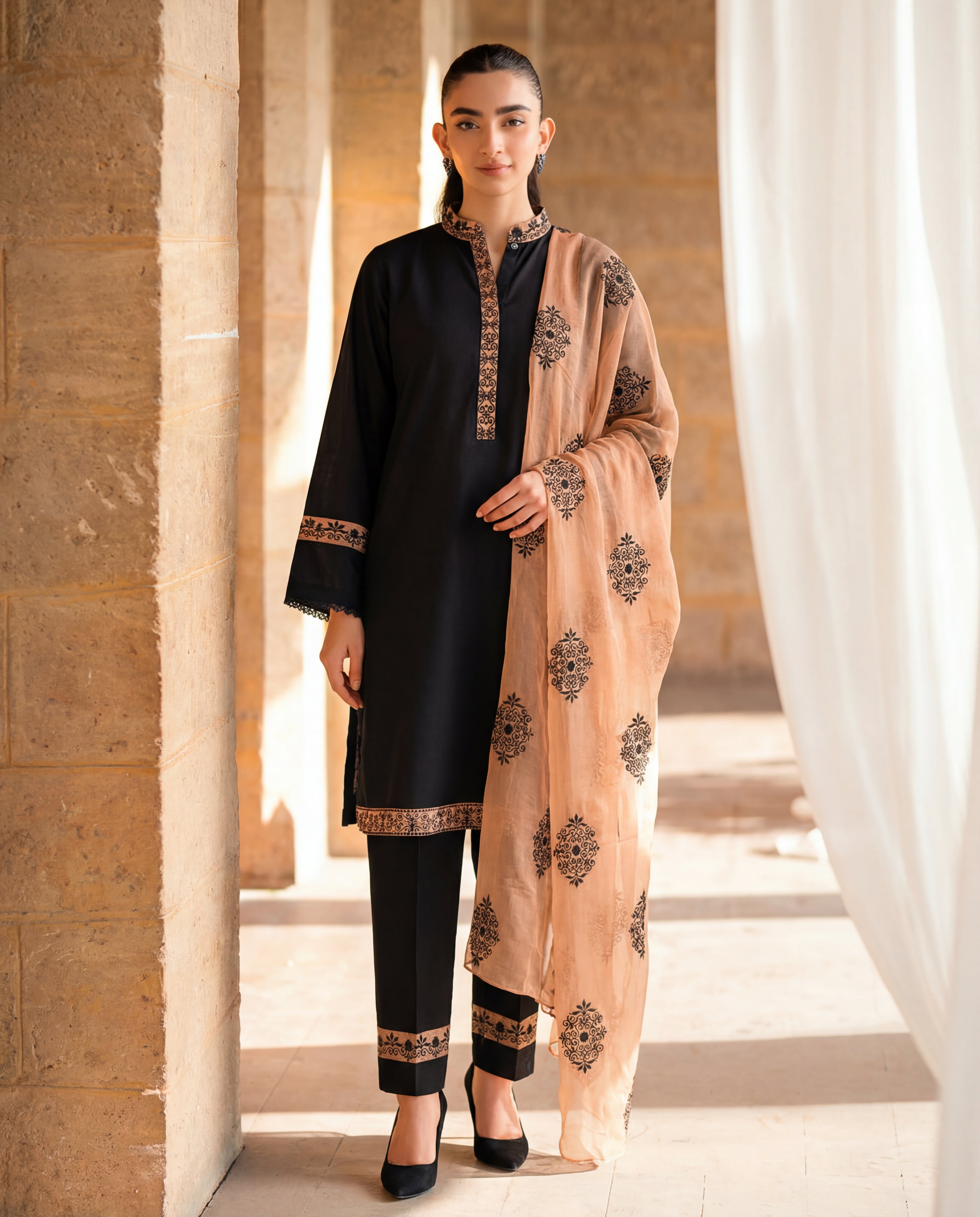 Darum Black Premium Fabric Pakistani Winter Dresses - Sahiba-clothing - 7
